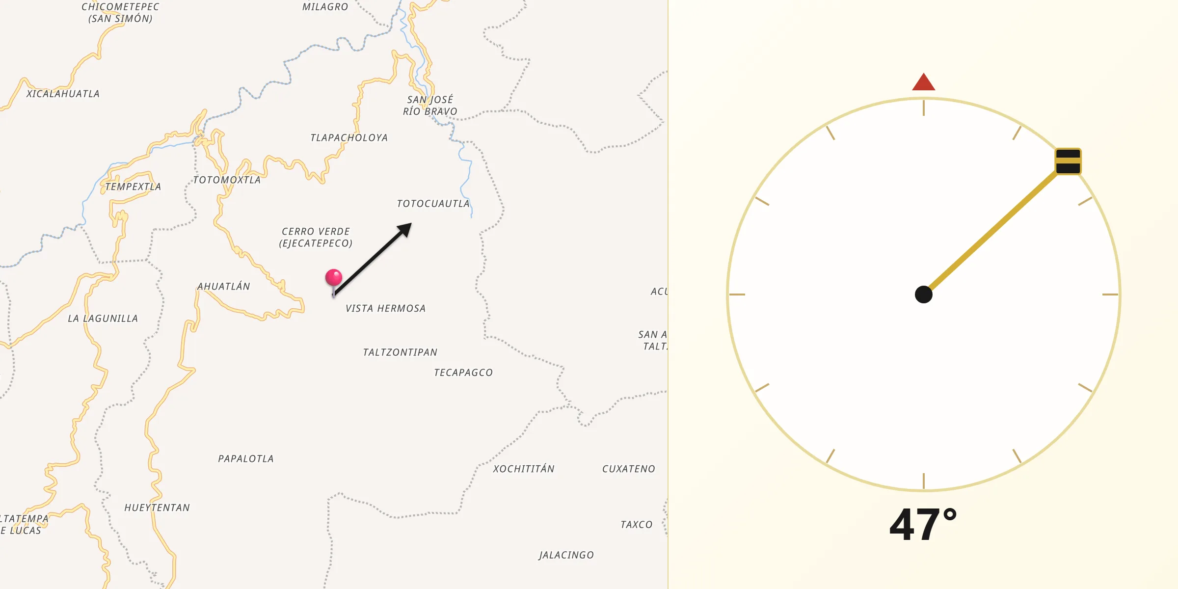 Dirección de la Qibla desde Cuautempan
