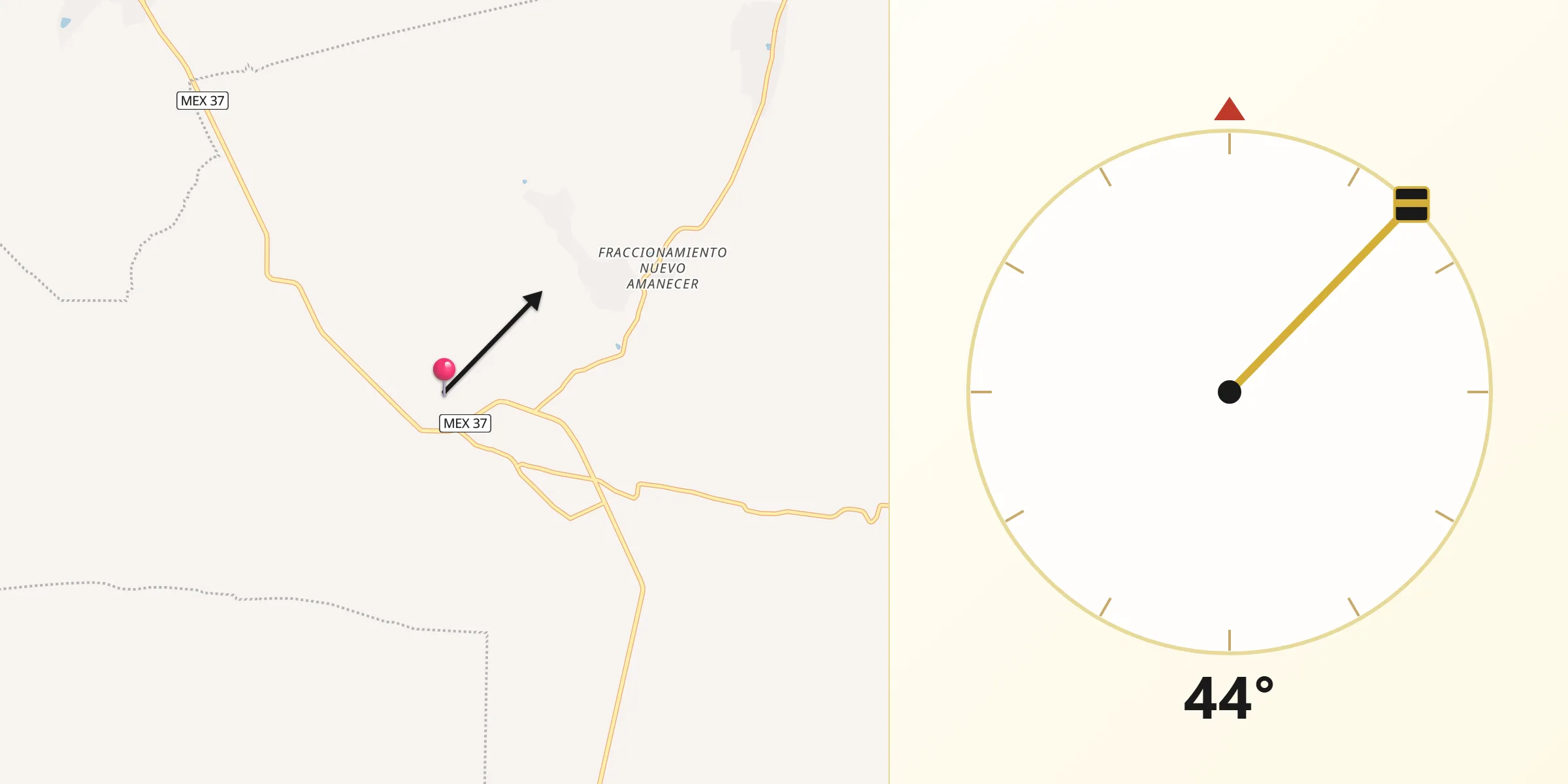 Dirección de la Qibla desde La Manzanilla de La Paz