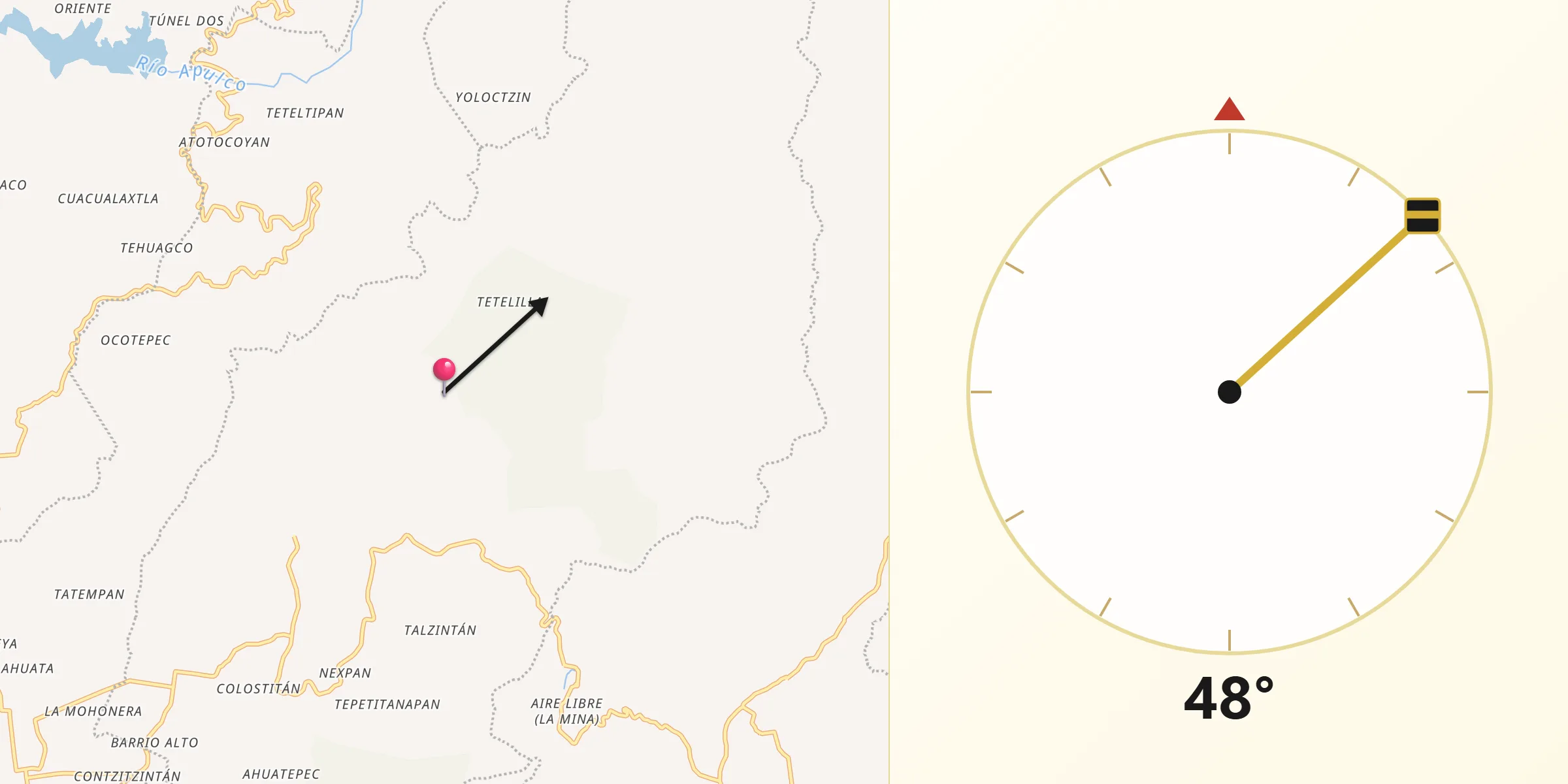 Dirección de la Qibla desde Hueyapan