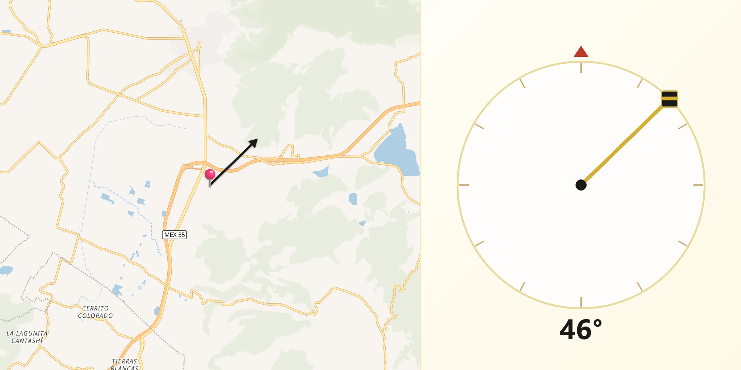 Dirección de la Qibla desde Boshindó