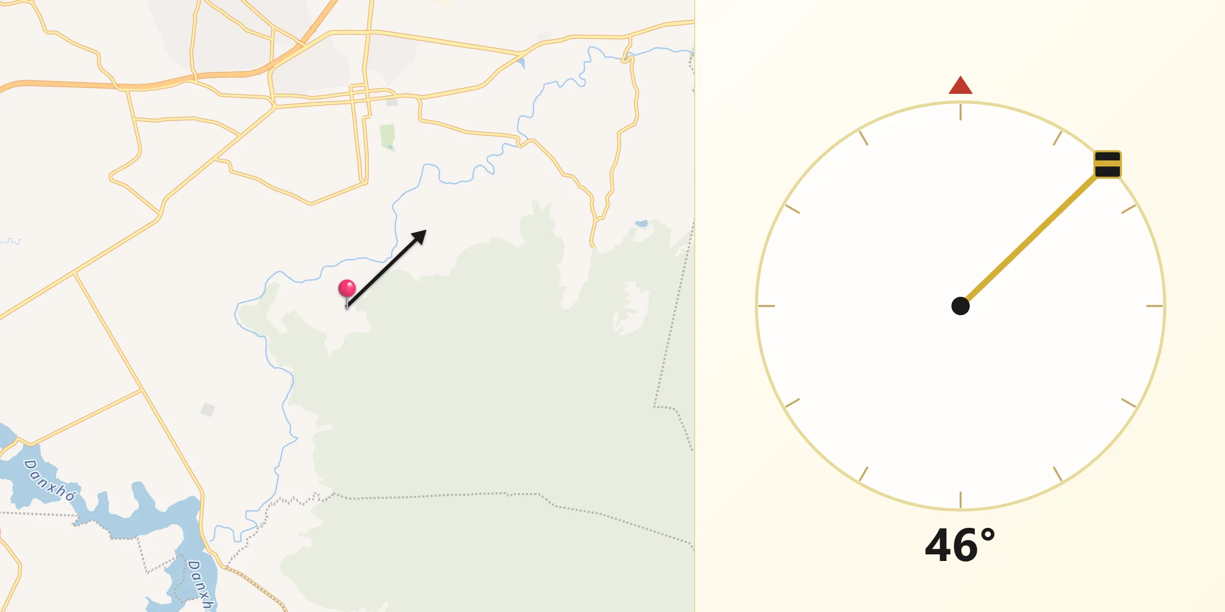 Dirección de la Qibla desde Denjhi