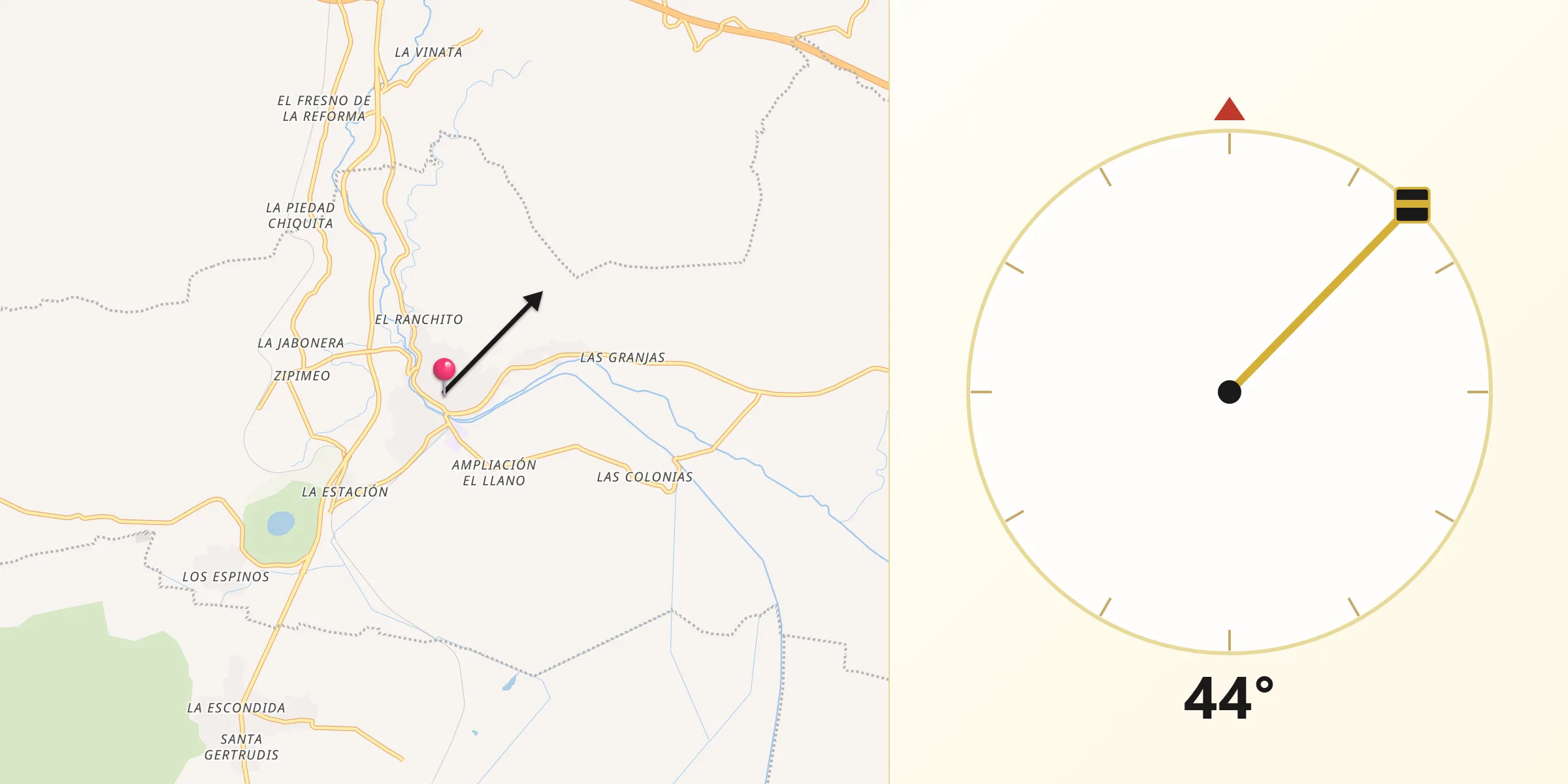 Dirección de la Qibla desde Villa Jiménez