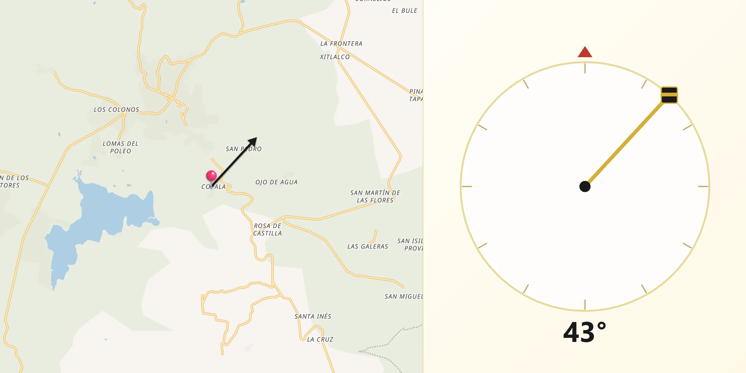 Dirección de la Qibla desde Cópala