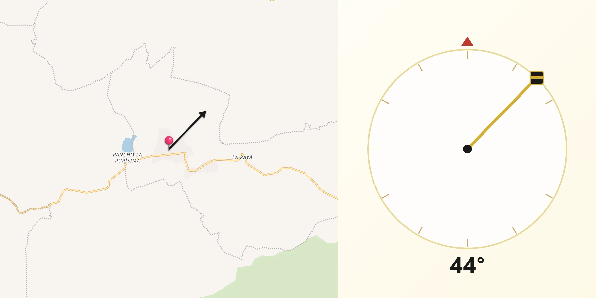 Dirección de la Qibla desde Caurio de Guadalupe
