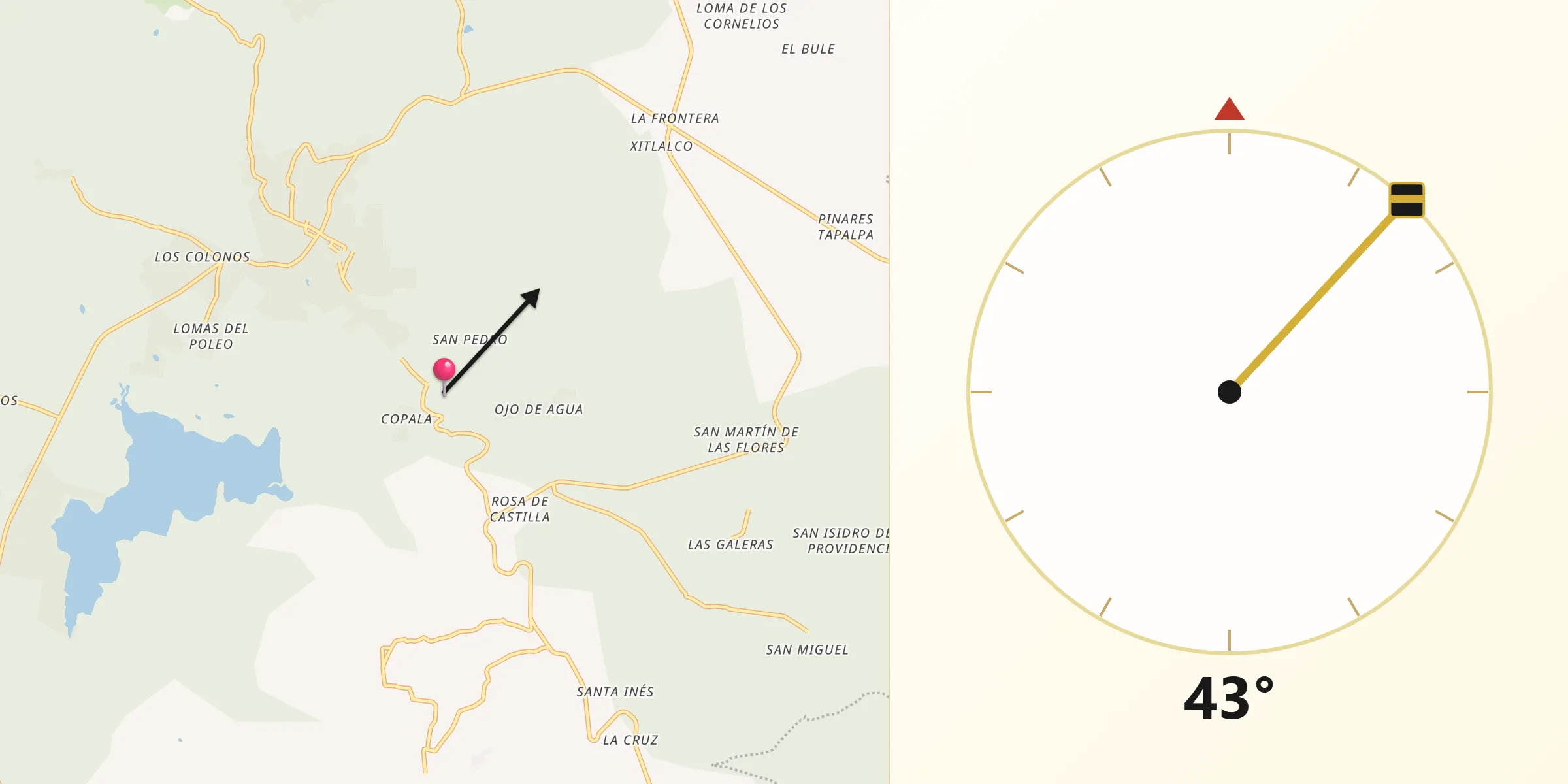 Dirección de la Qibla desde Atacco