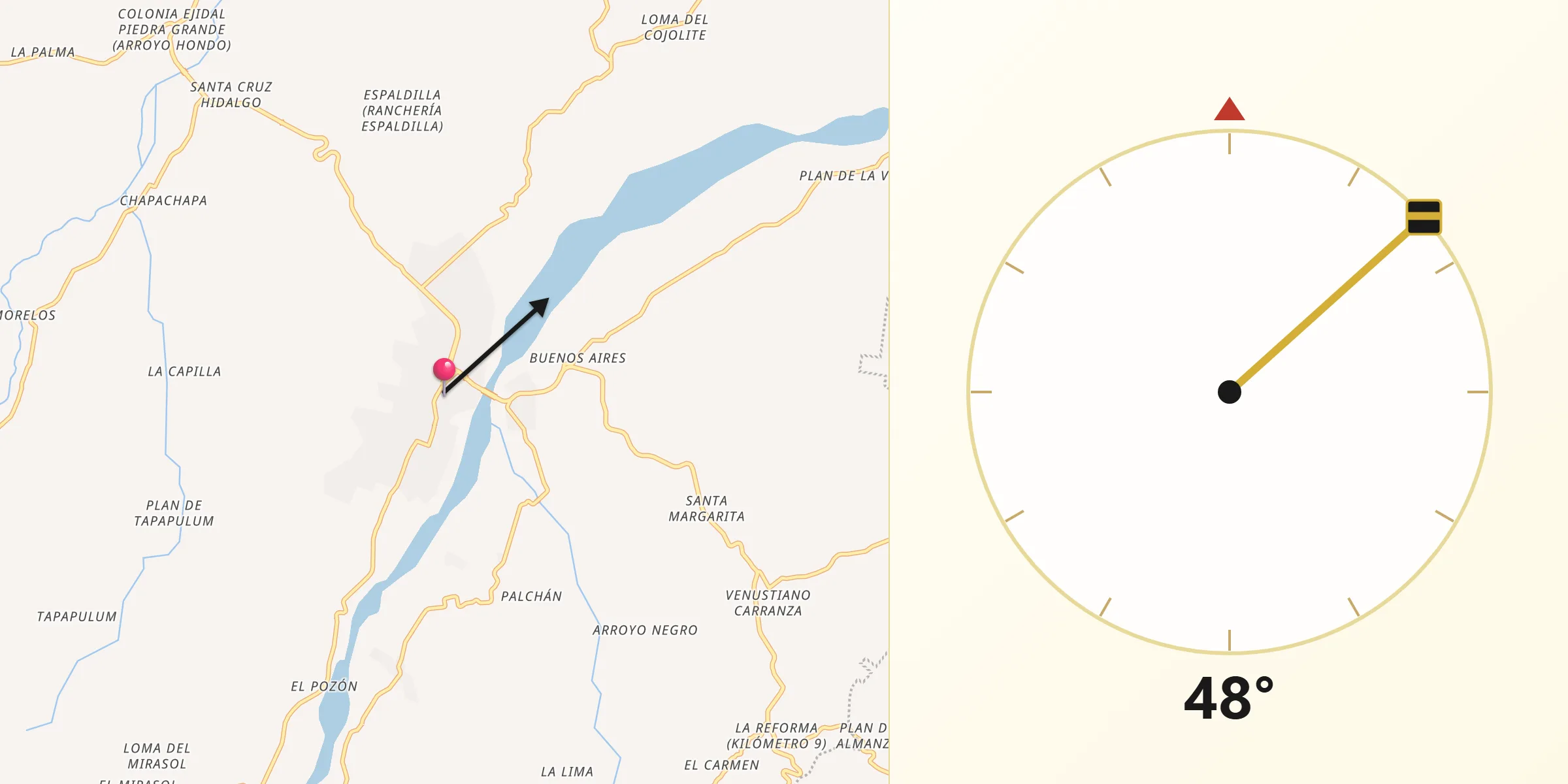 Dirección de la Qibla desde Misantla