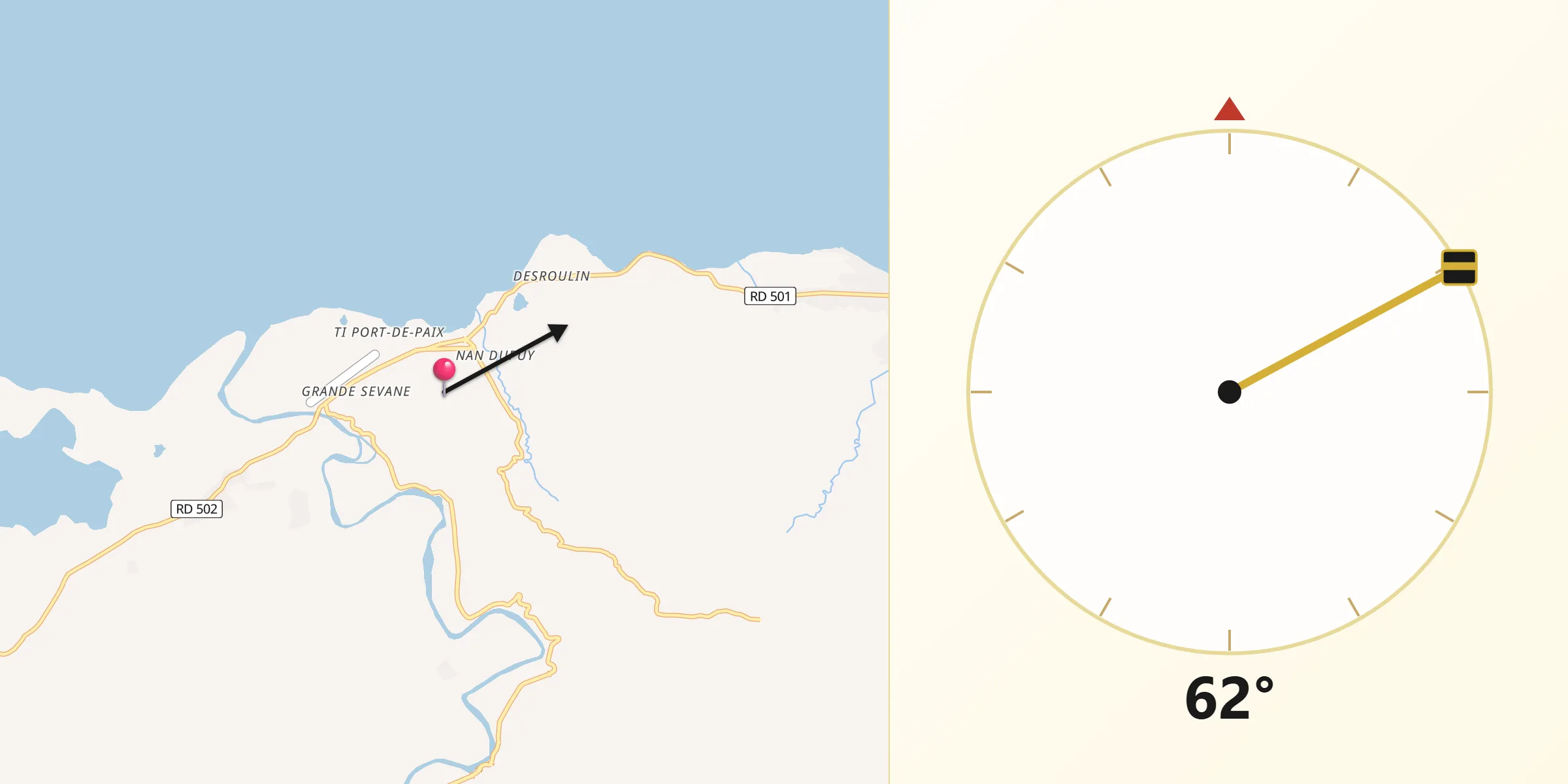 Direction vers la Qibla depuis Ti Port-de-Paix