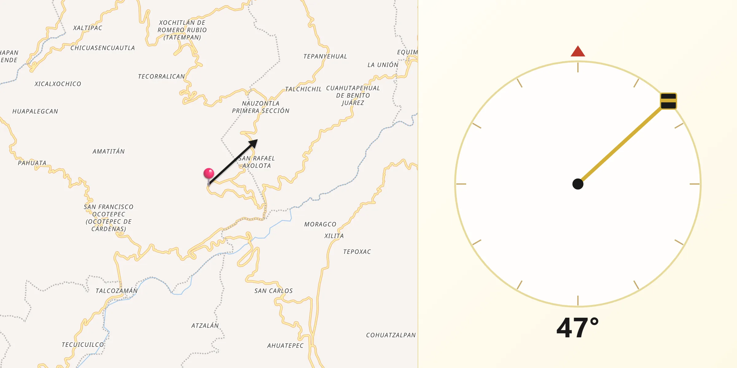 Dirección de la Qibla desde Zoatecpan