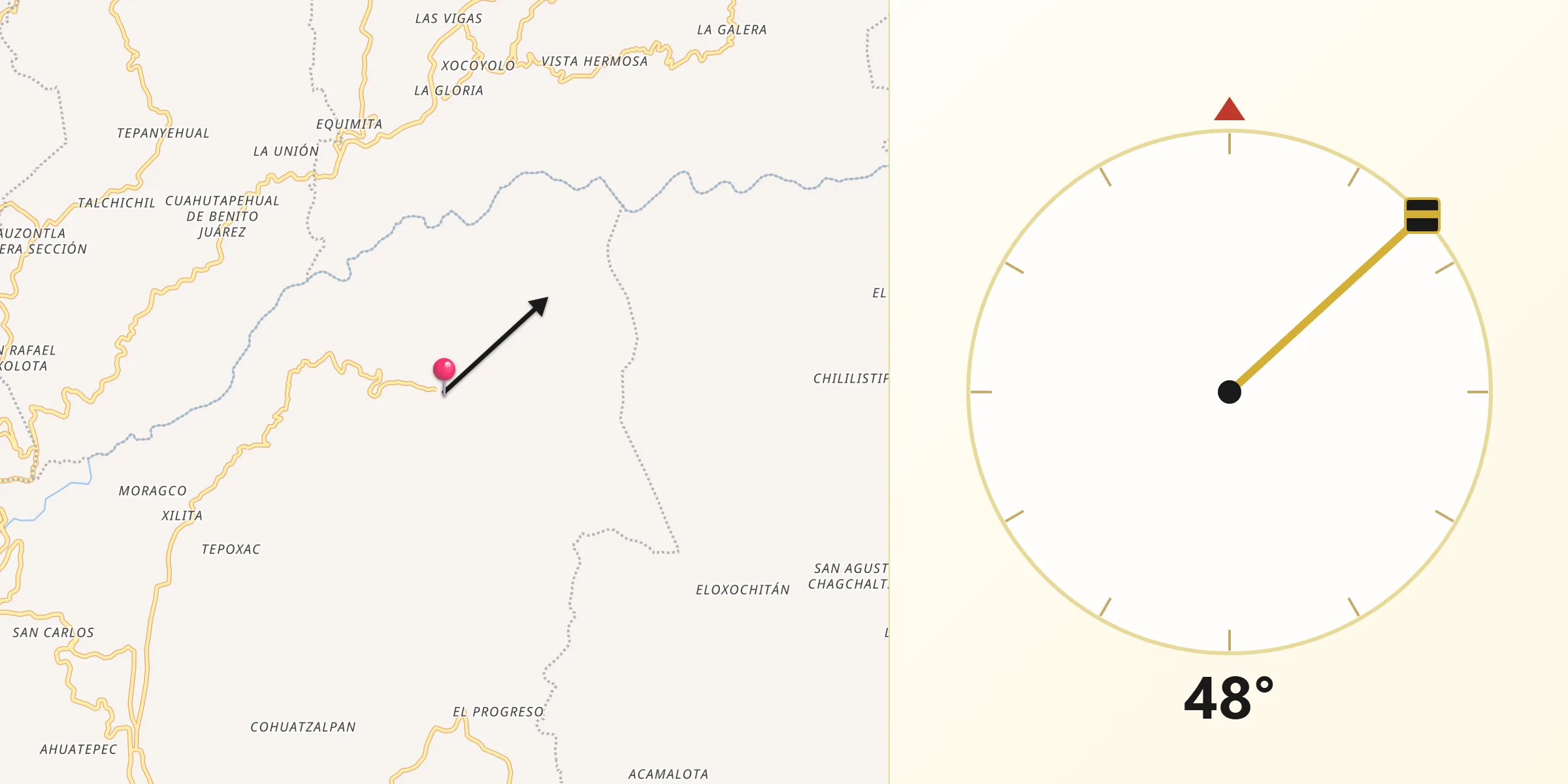 Dirección de la Qibla desde San Juan Tahitic