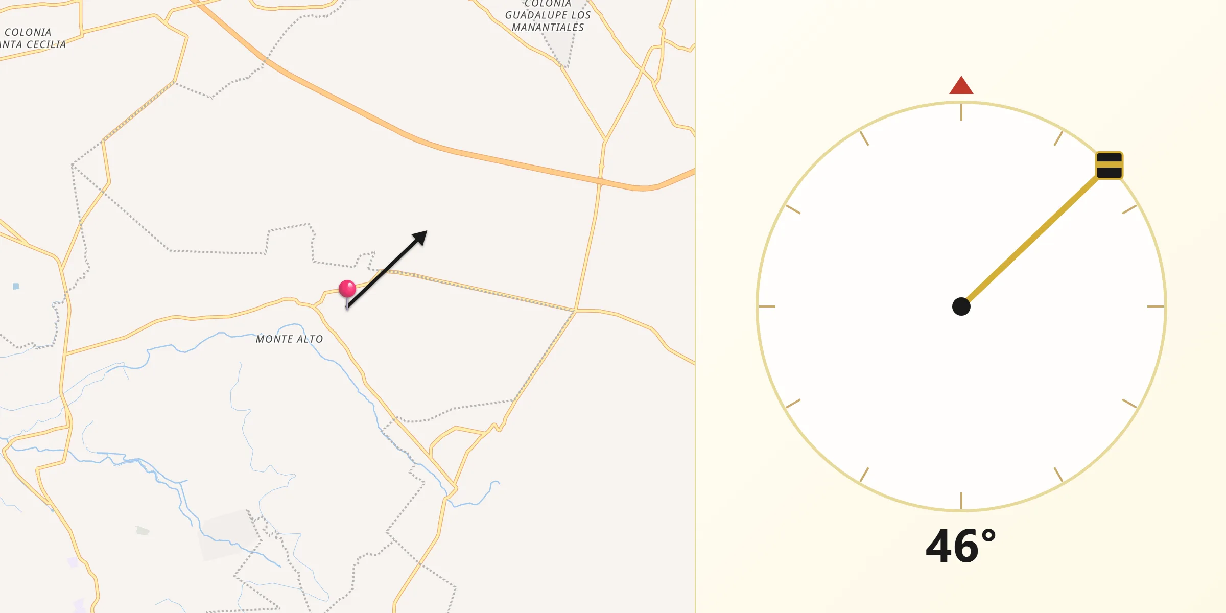 Dirección de la Qibla desde Tlapanaloya