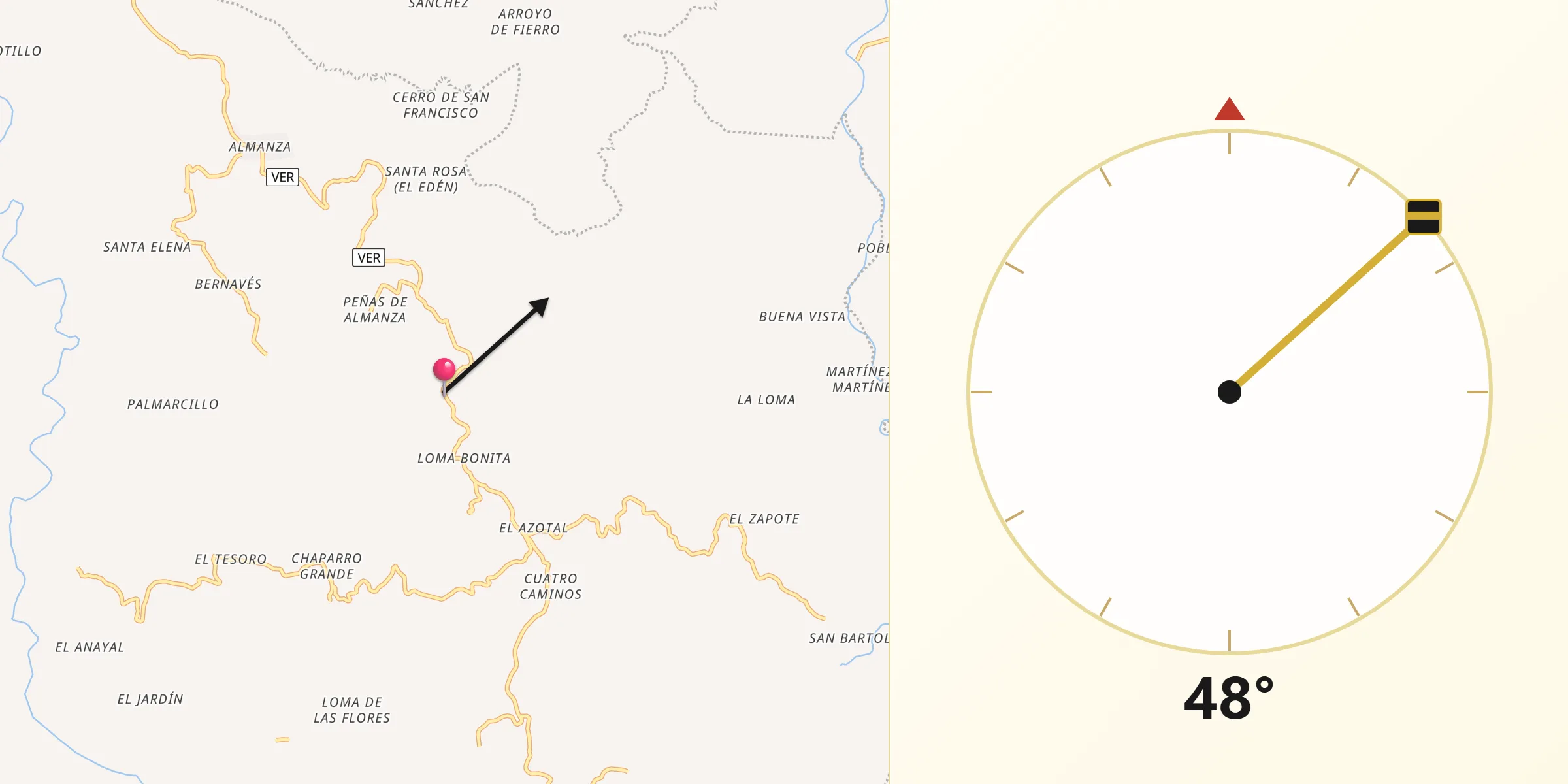 Dirección de la Qibla desde Tierra Nueva