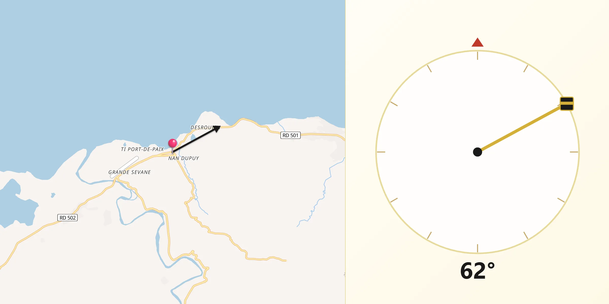 Direction vers la Qibla depuis Port-de-Paix