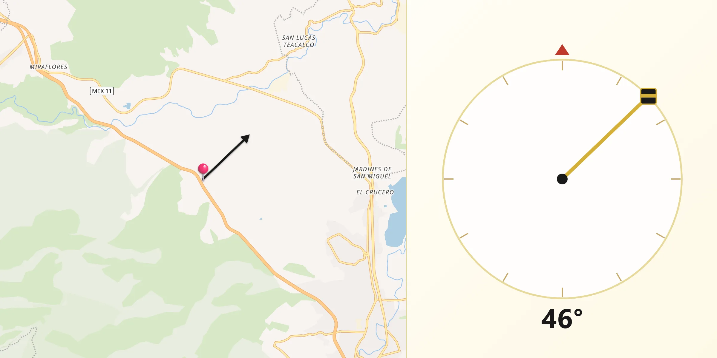 Dirección de la Qibla desde Santa Ana Azcapotzaltongo
