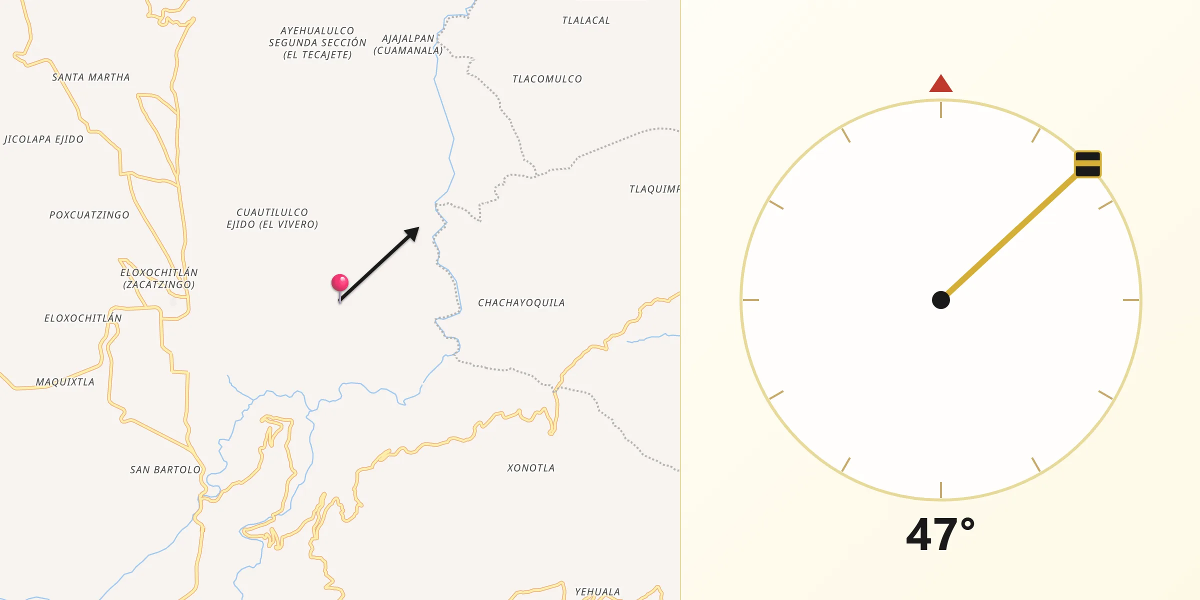Dirección de la Qibla desde Tlatempa