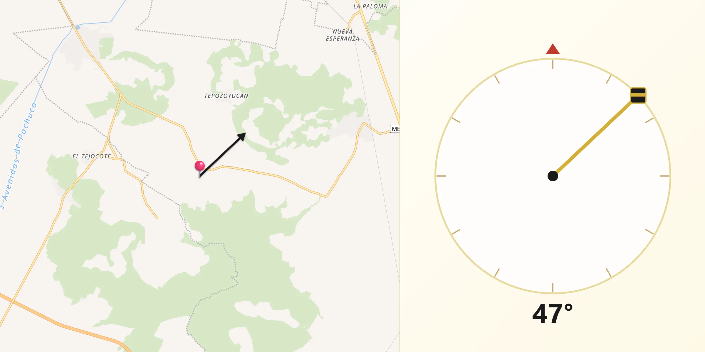 Dirección de la Qibla desde San Pedro Tlaquilpan