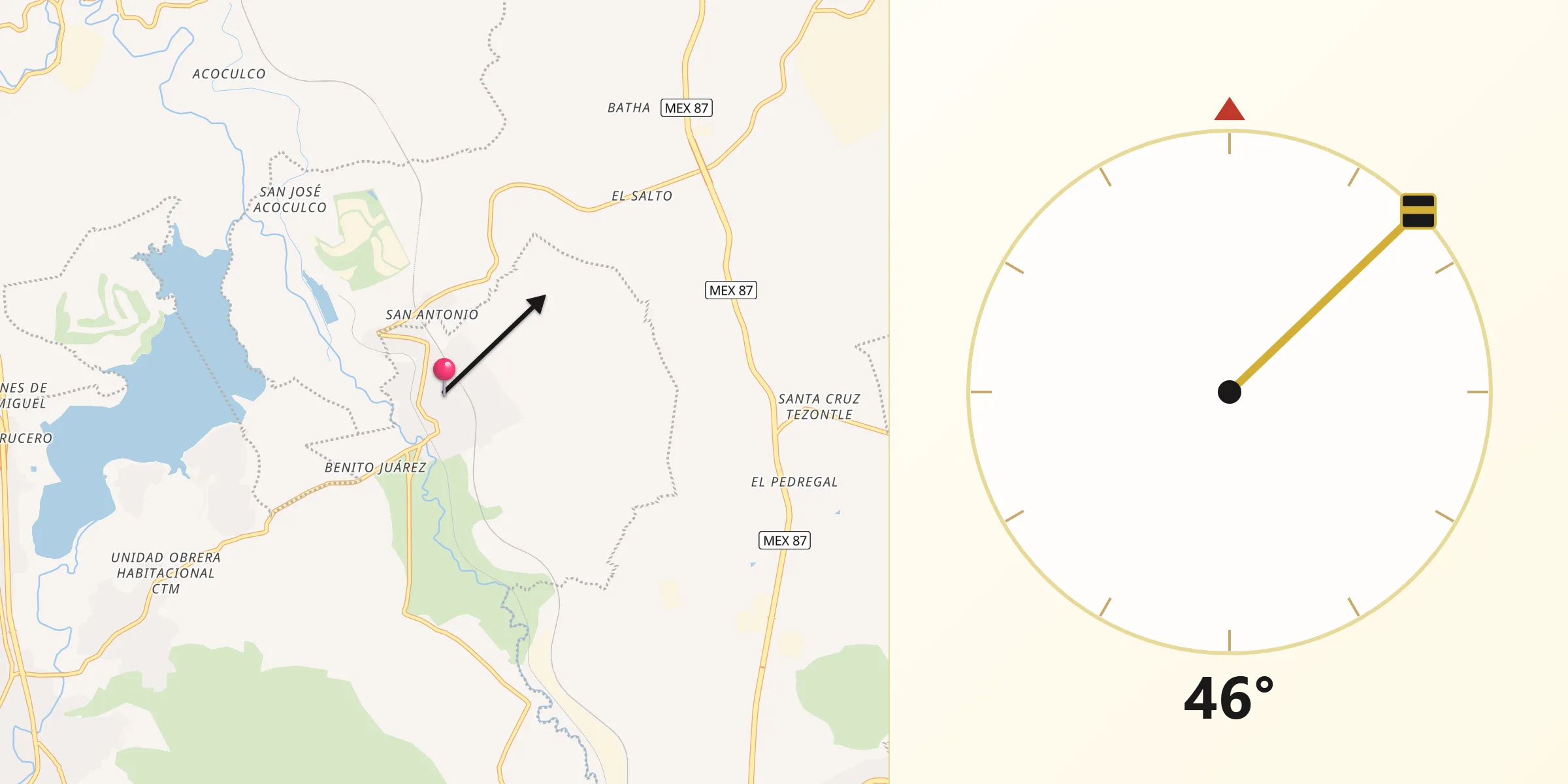 Dirección de la Qibla desde Melchor Ocampo