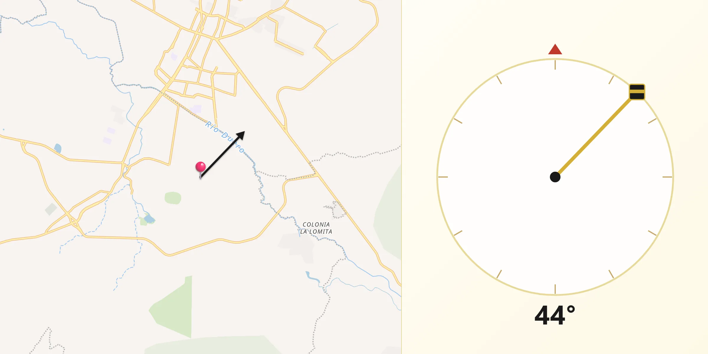 Dirección de la Qibla desde Tamándaro