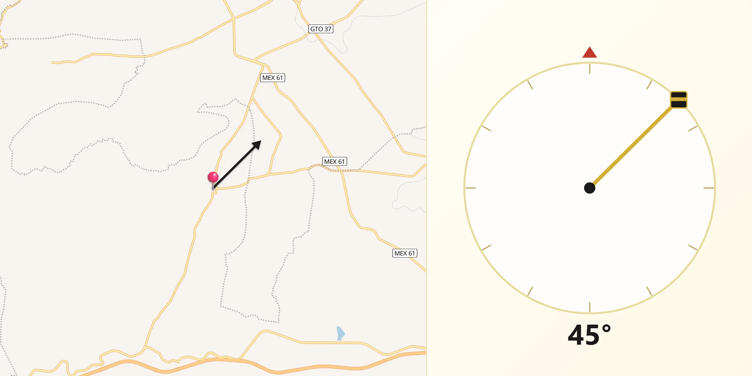 Dirección de la Qibla desde Uripitio