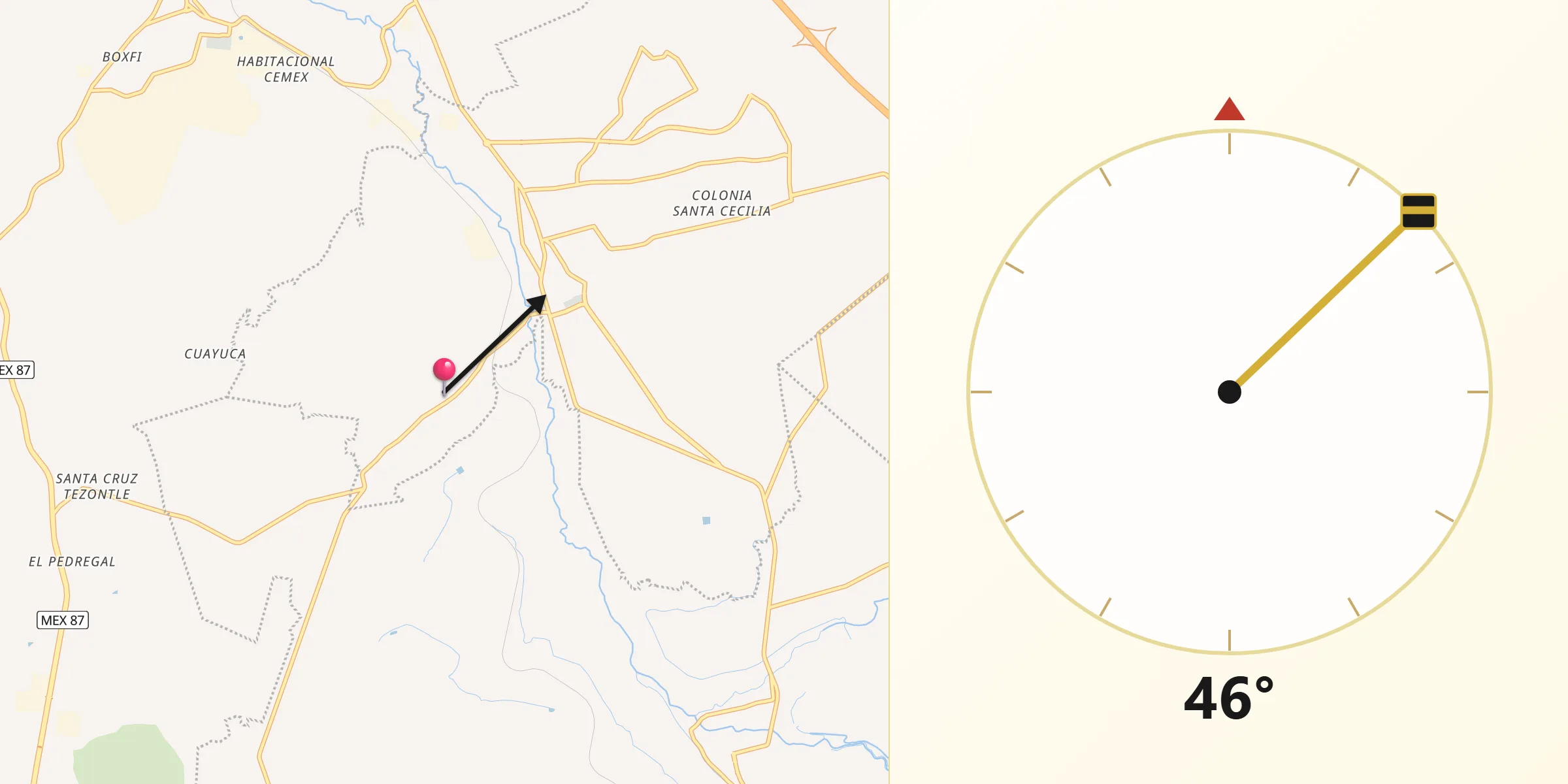 Dirección de la Qibla desde Santa María Apaxco