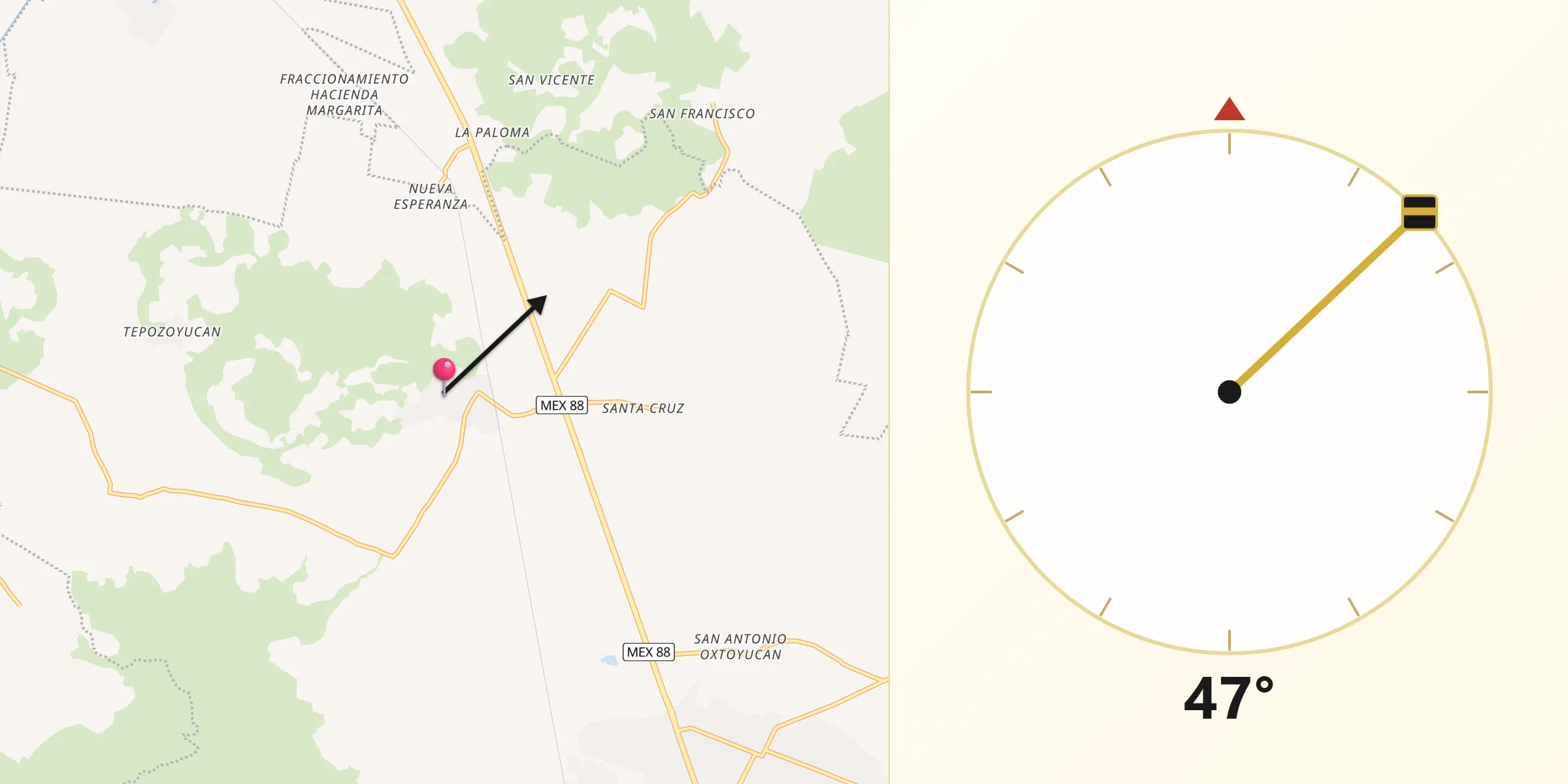 Dirección de la Qibla desde La Trinidad