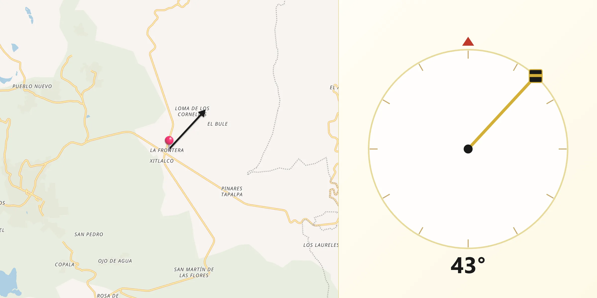 Dirección de la Qibla desde La Frontera