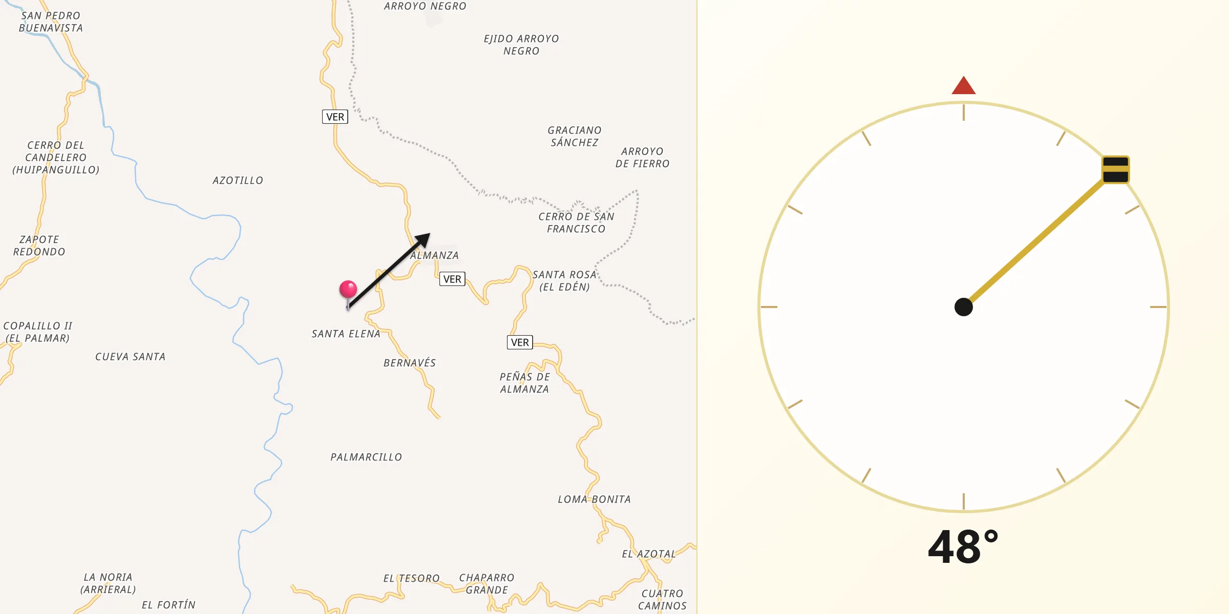 Dirección de la Qibla desde Pahua Hueca
