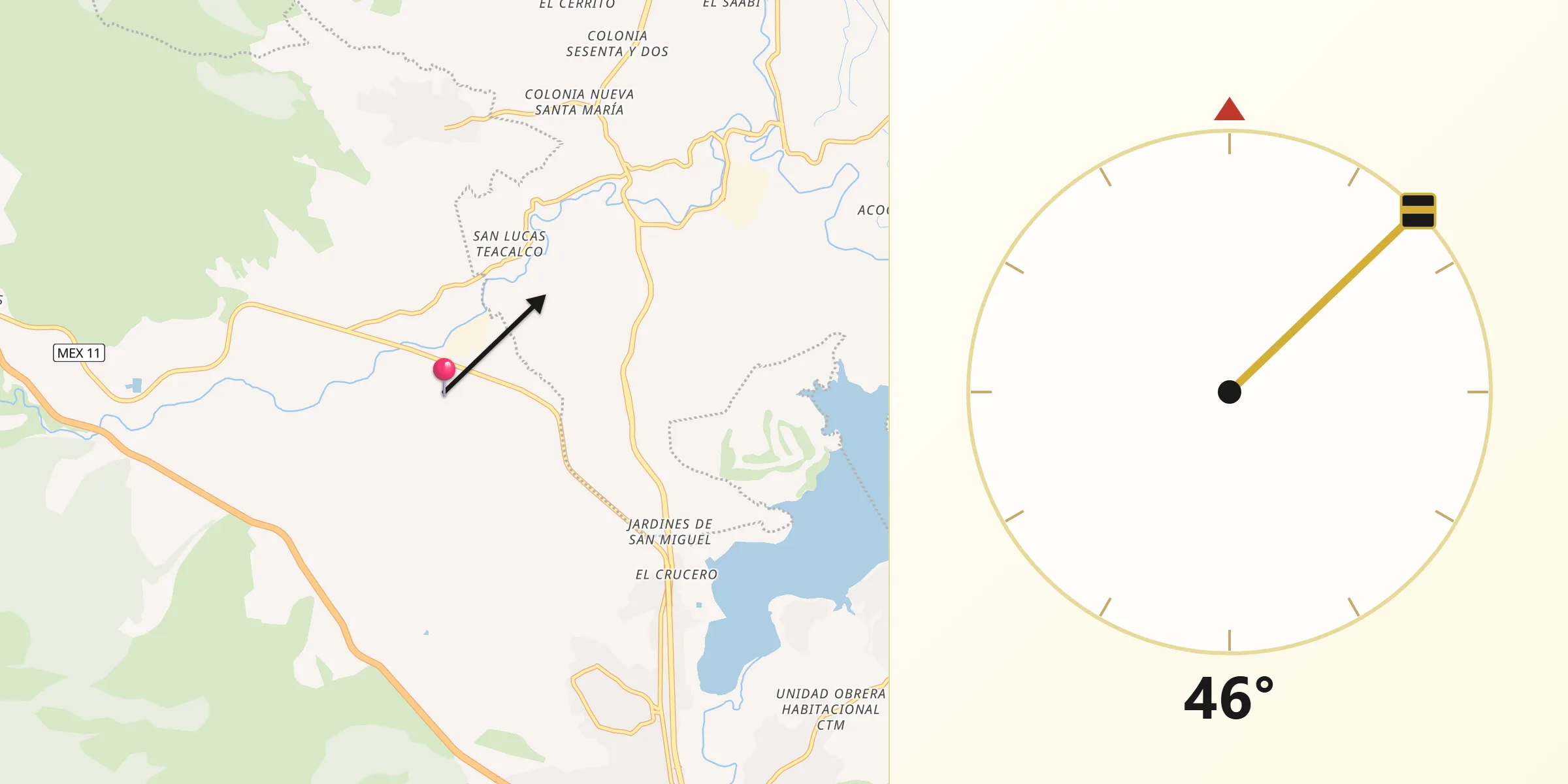 Dirección de la Qibla desde Santiago Tlautla