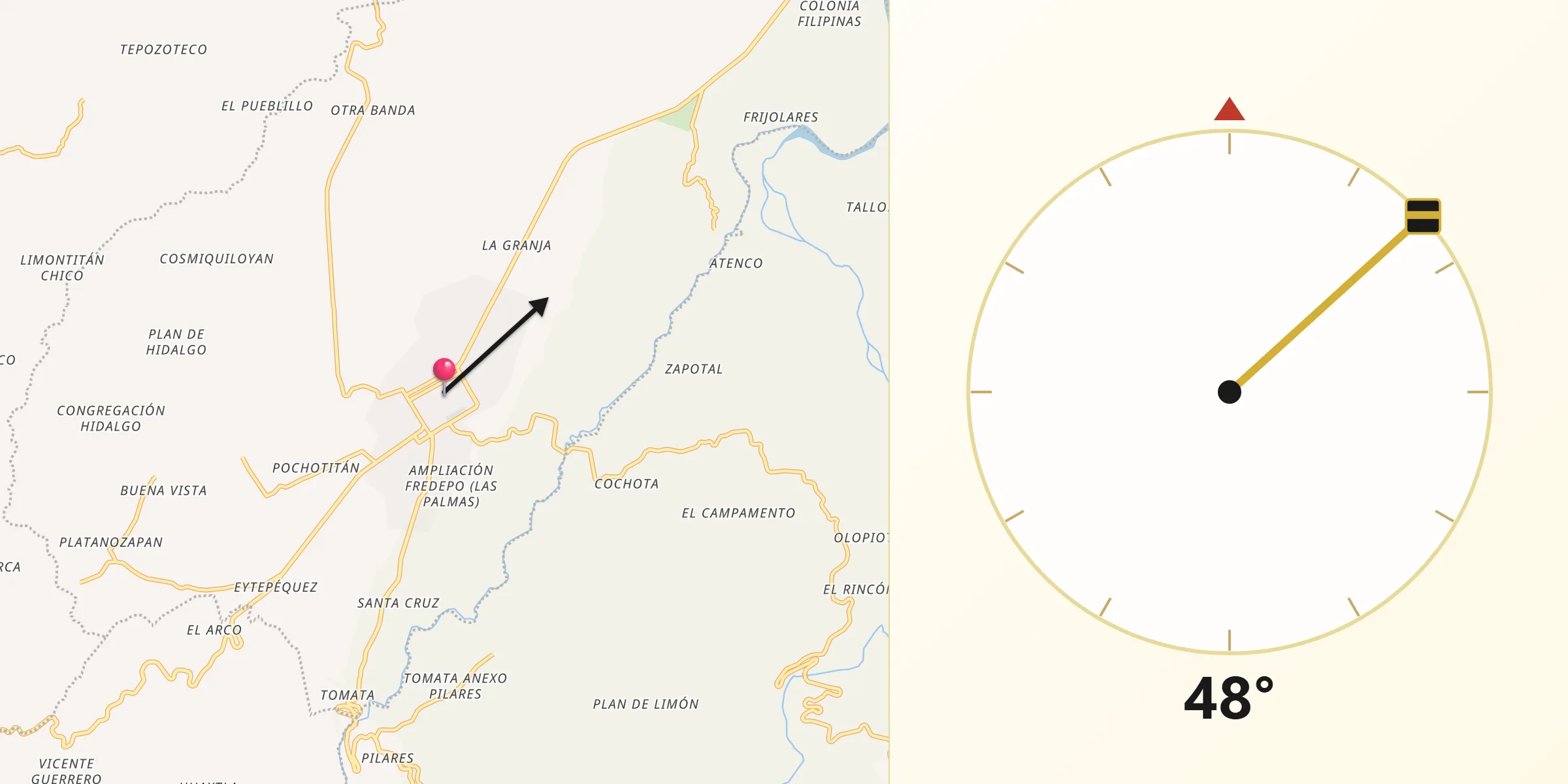 Dirección de la Qibla desde Tlapacoyan