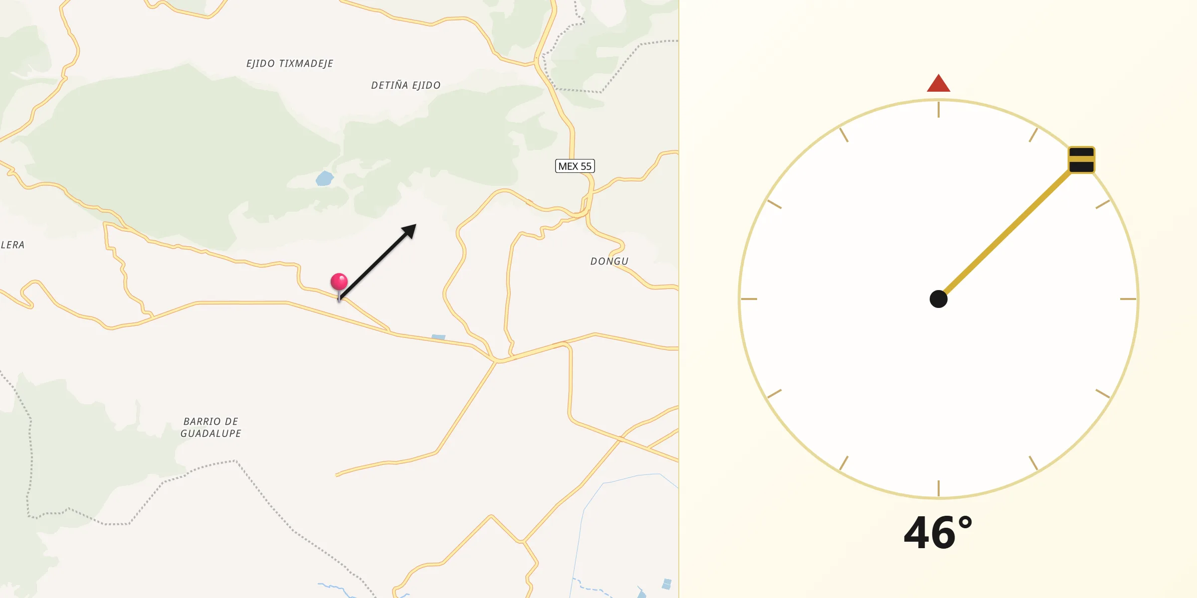 Dirección de la Qibla desde Tixmadeje Chiquito