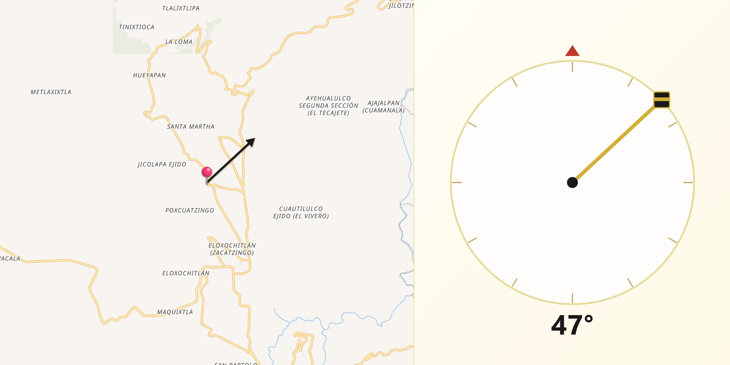 Dirección de la Qibla desde Jicolapa