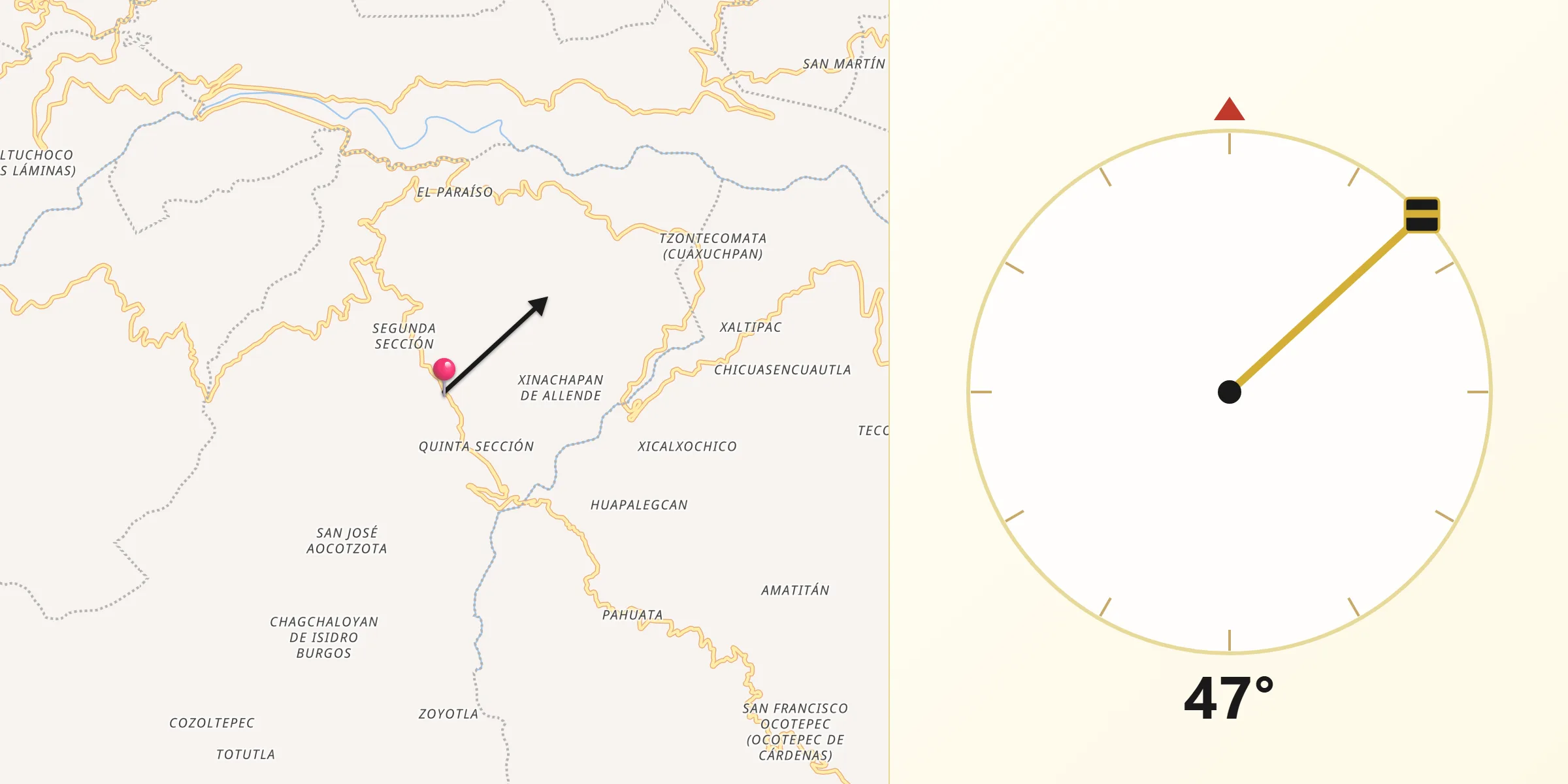 Dirección de la Qibla desde Huitzilan