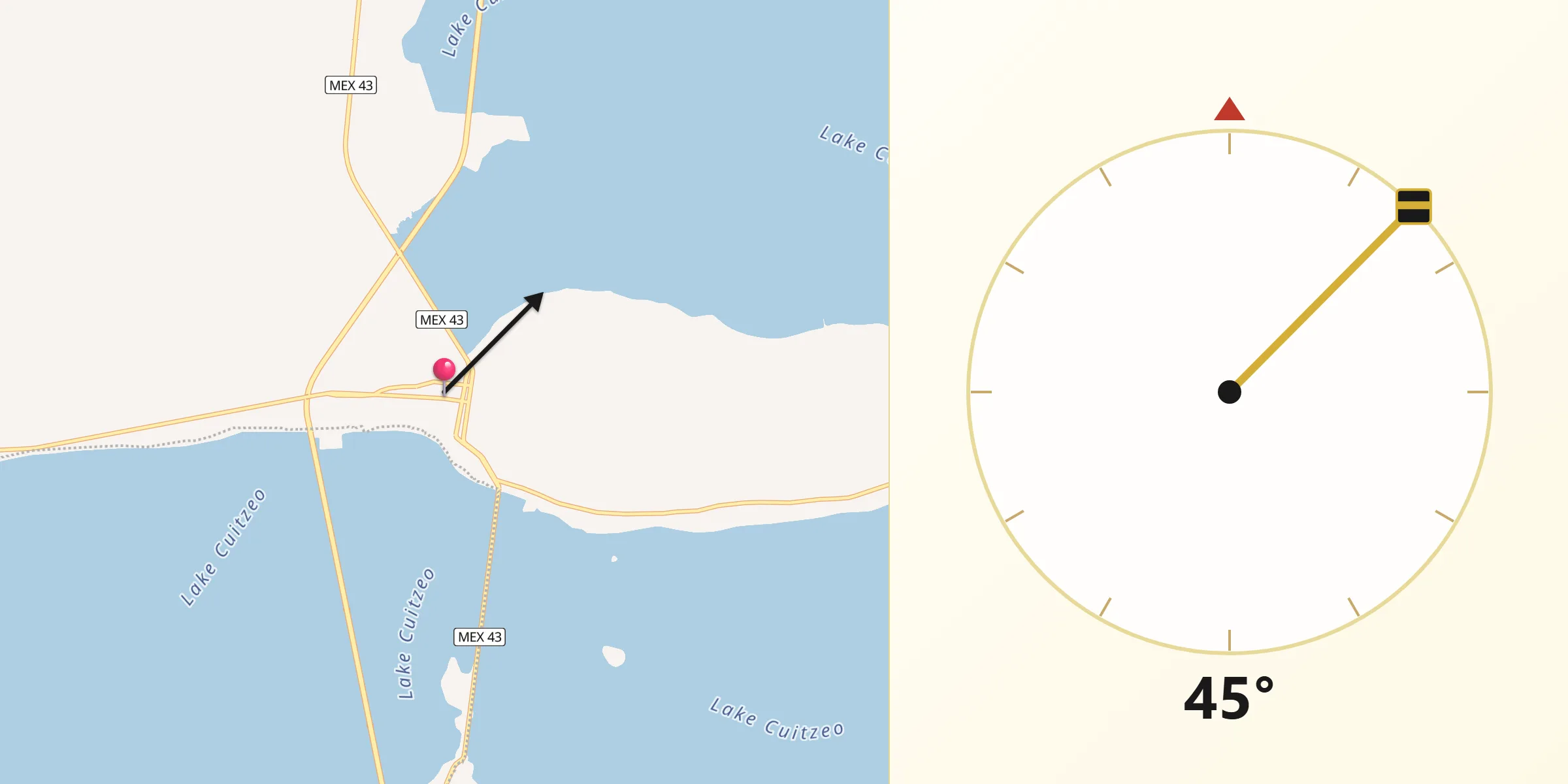 Dirección de la Qibla desde Cuitzeo del Porvenir
