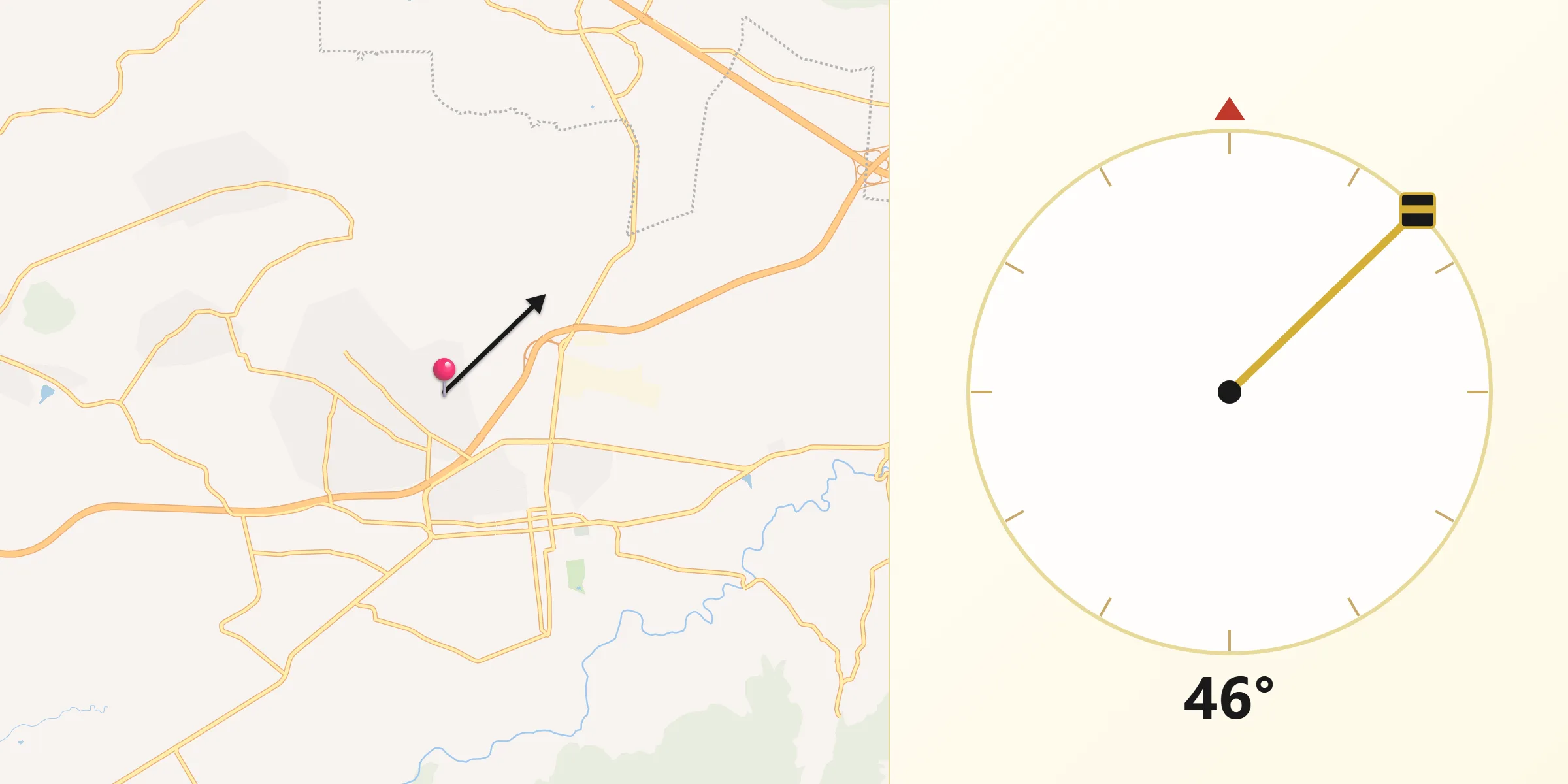 Dirección de la Qibla desde Xhixhata