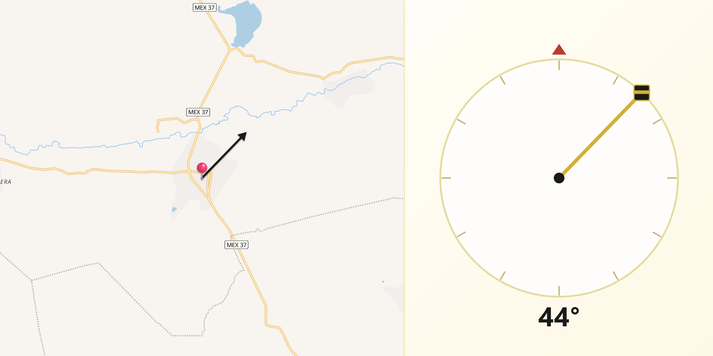 Dirección de la Qibla desde Tlazazalca