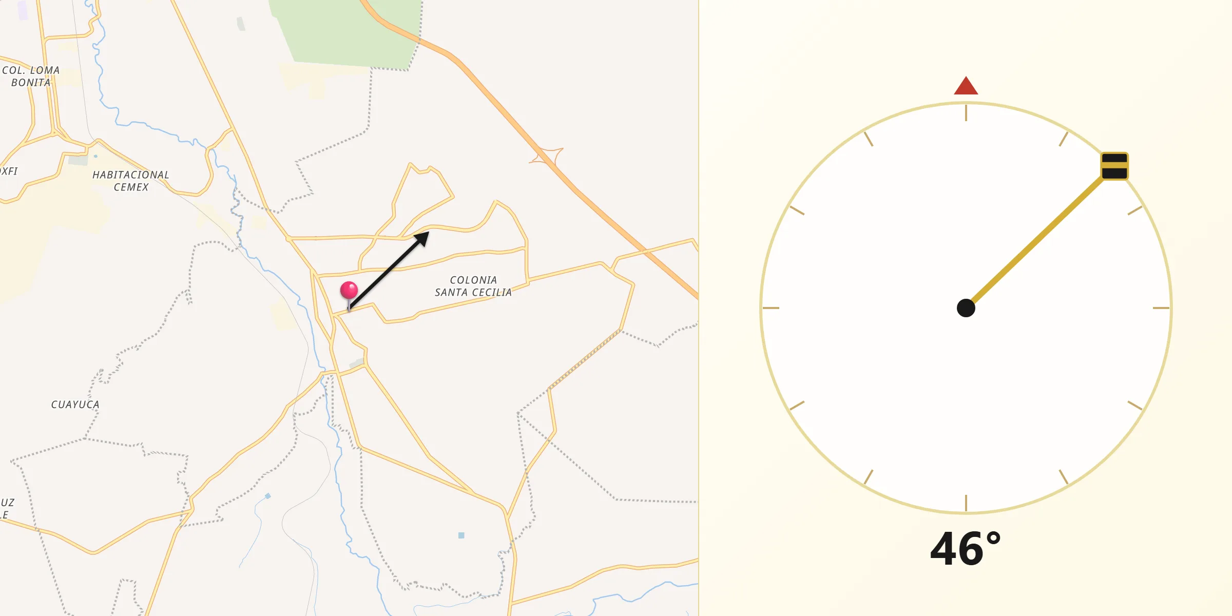 Dirección de la Qibla desde Apaxco de Ocampo