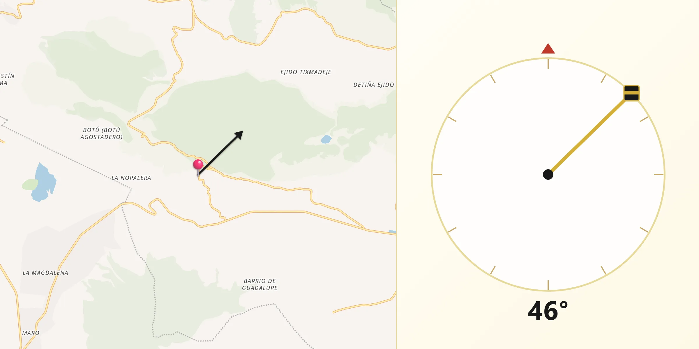 Dirección de la Qibla desde Doxteje Centro