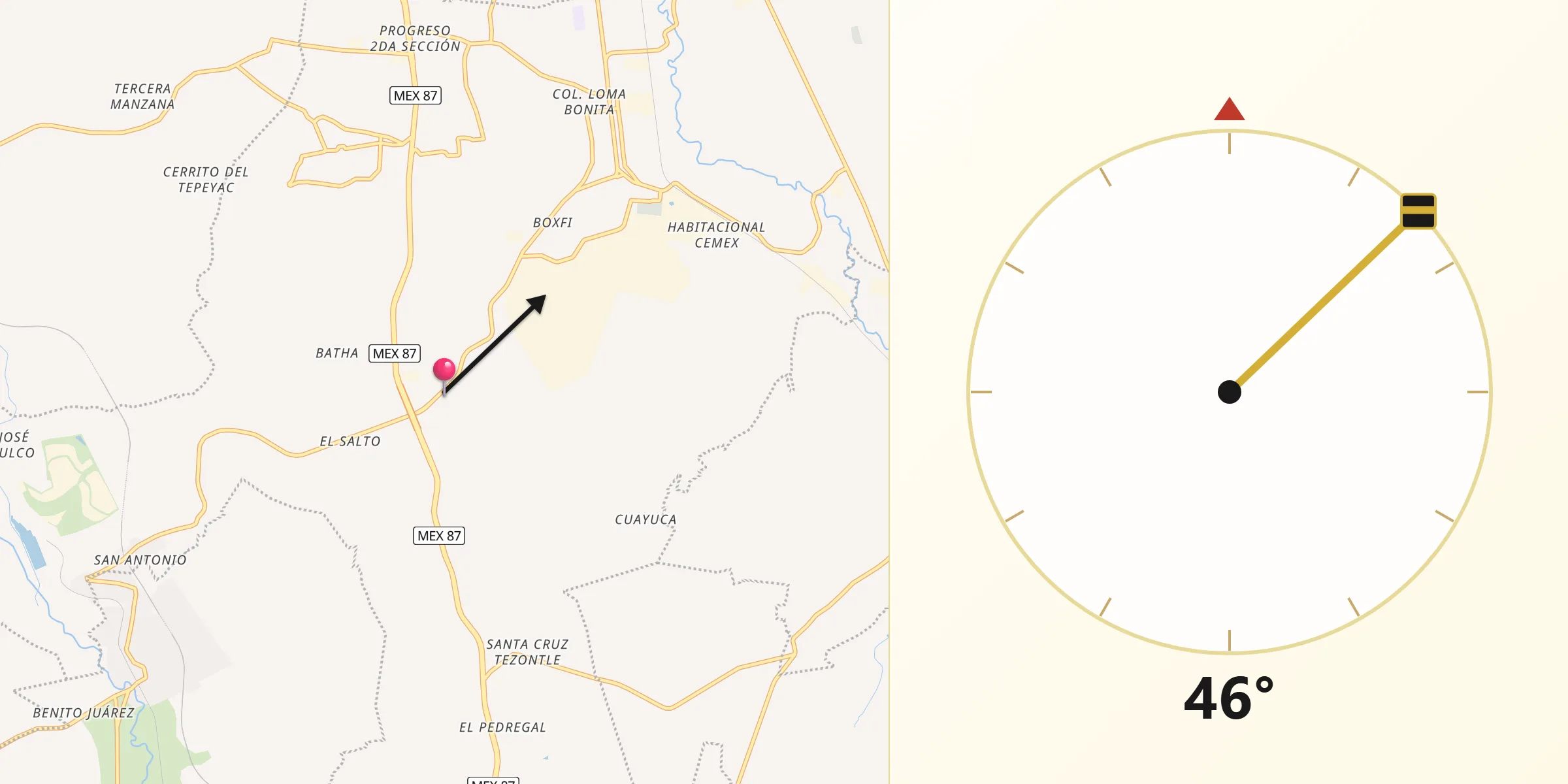Dirección de la Qibla desde Conejos