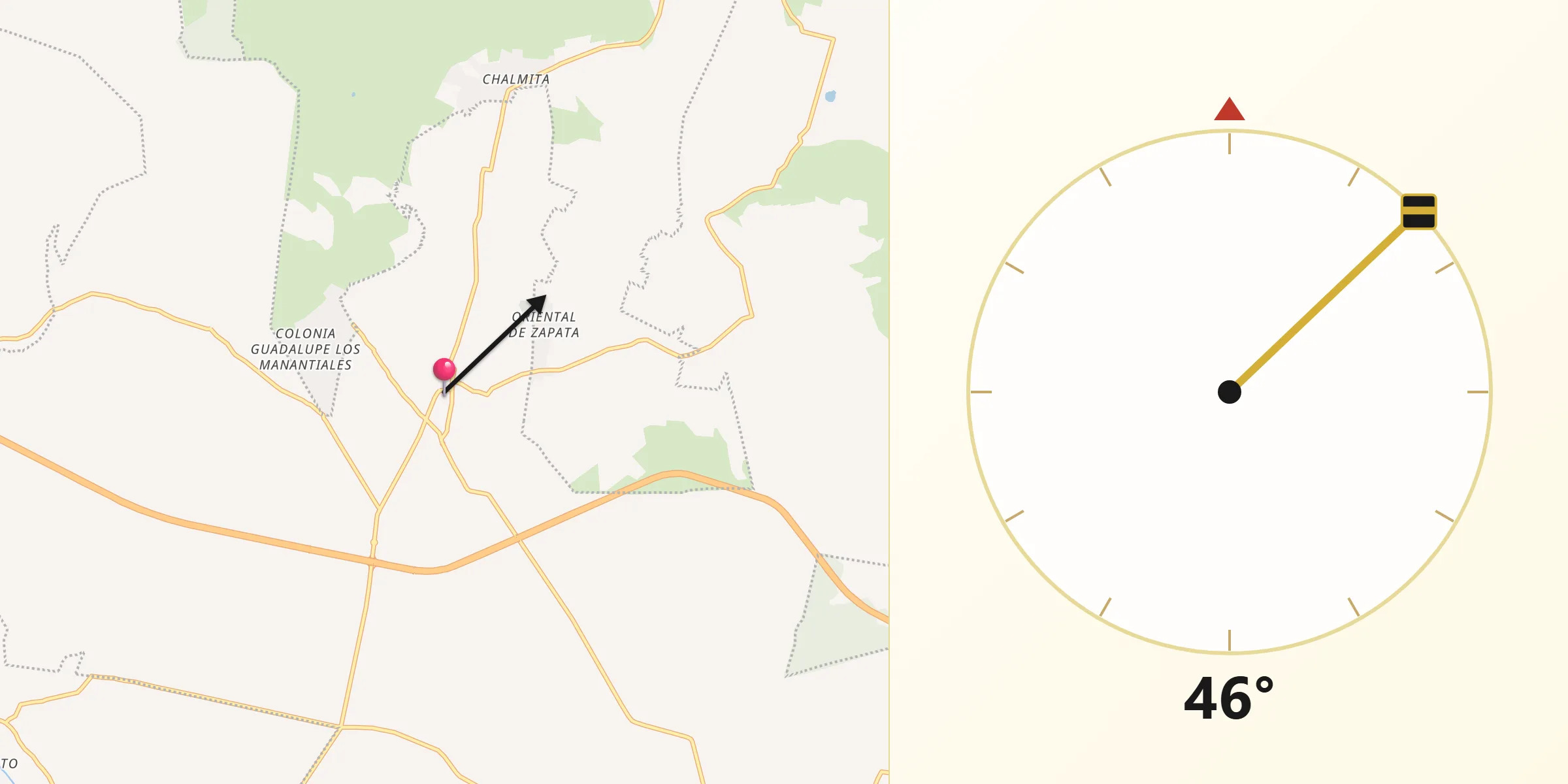 Dirección de la Qibla desde Santa María Ajoloapan