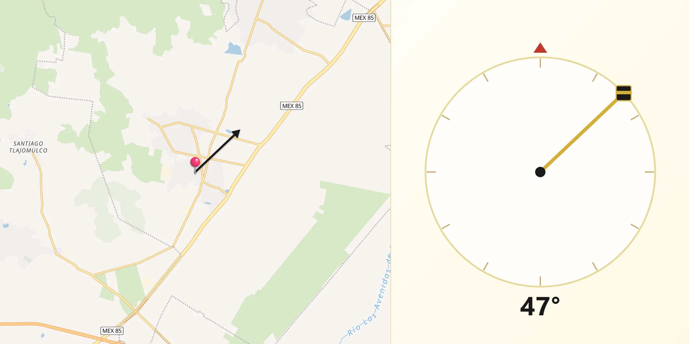 Dirección de la Qibla desde Zapotlán de Juárez