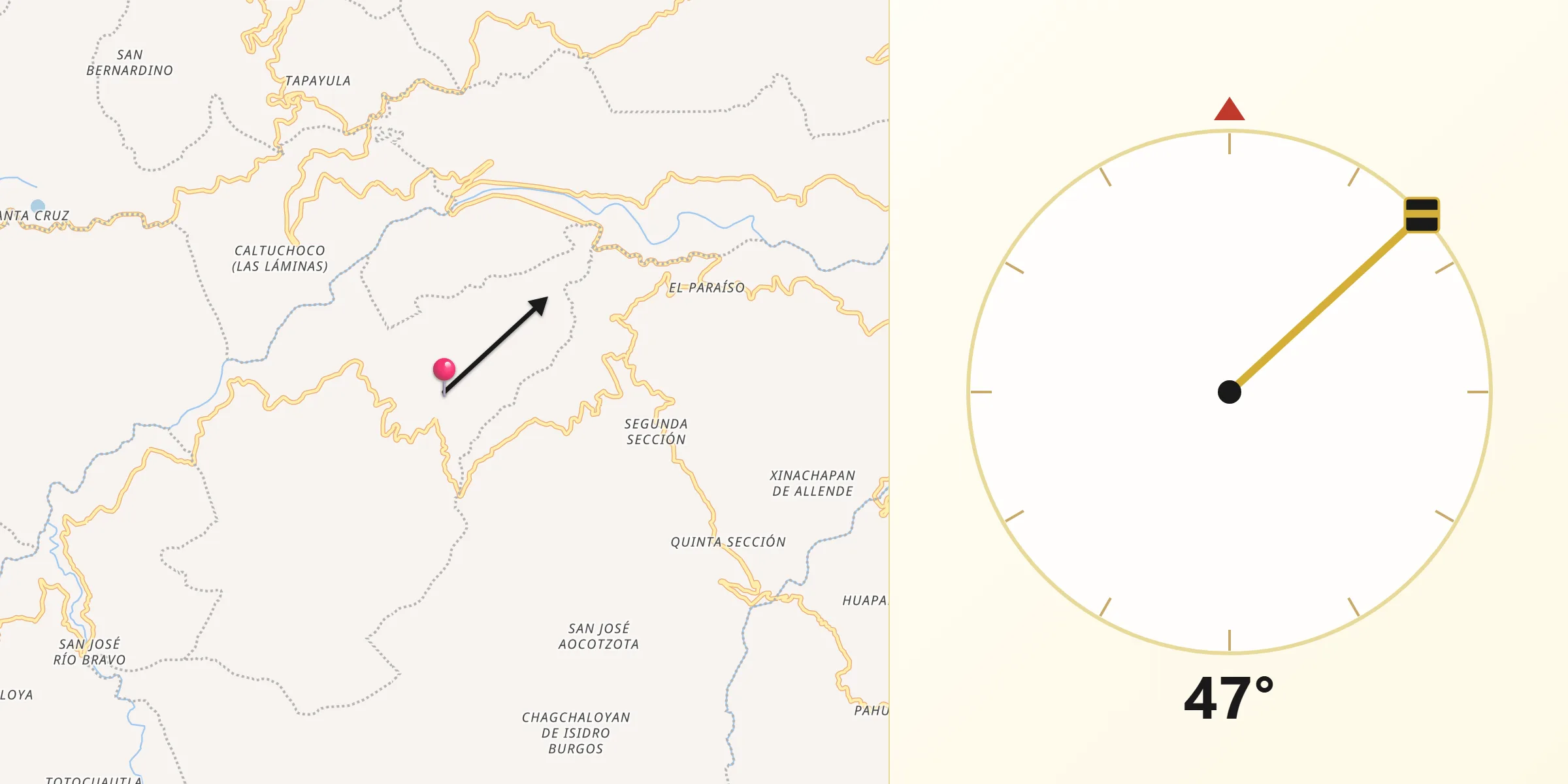 Dirección de la Qibla desde Zongozotla