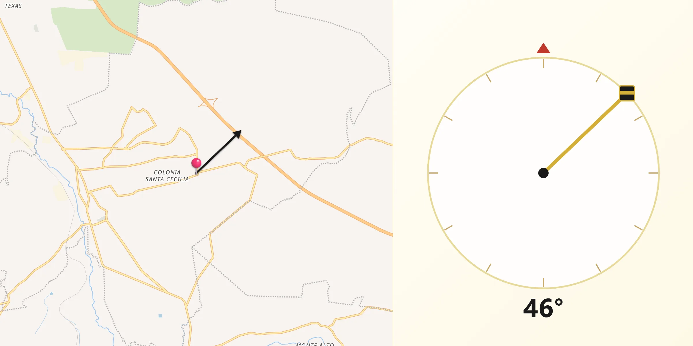 Dirección de la Qibla desde Pérez de Galeana
