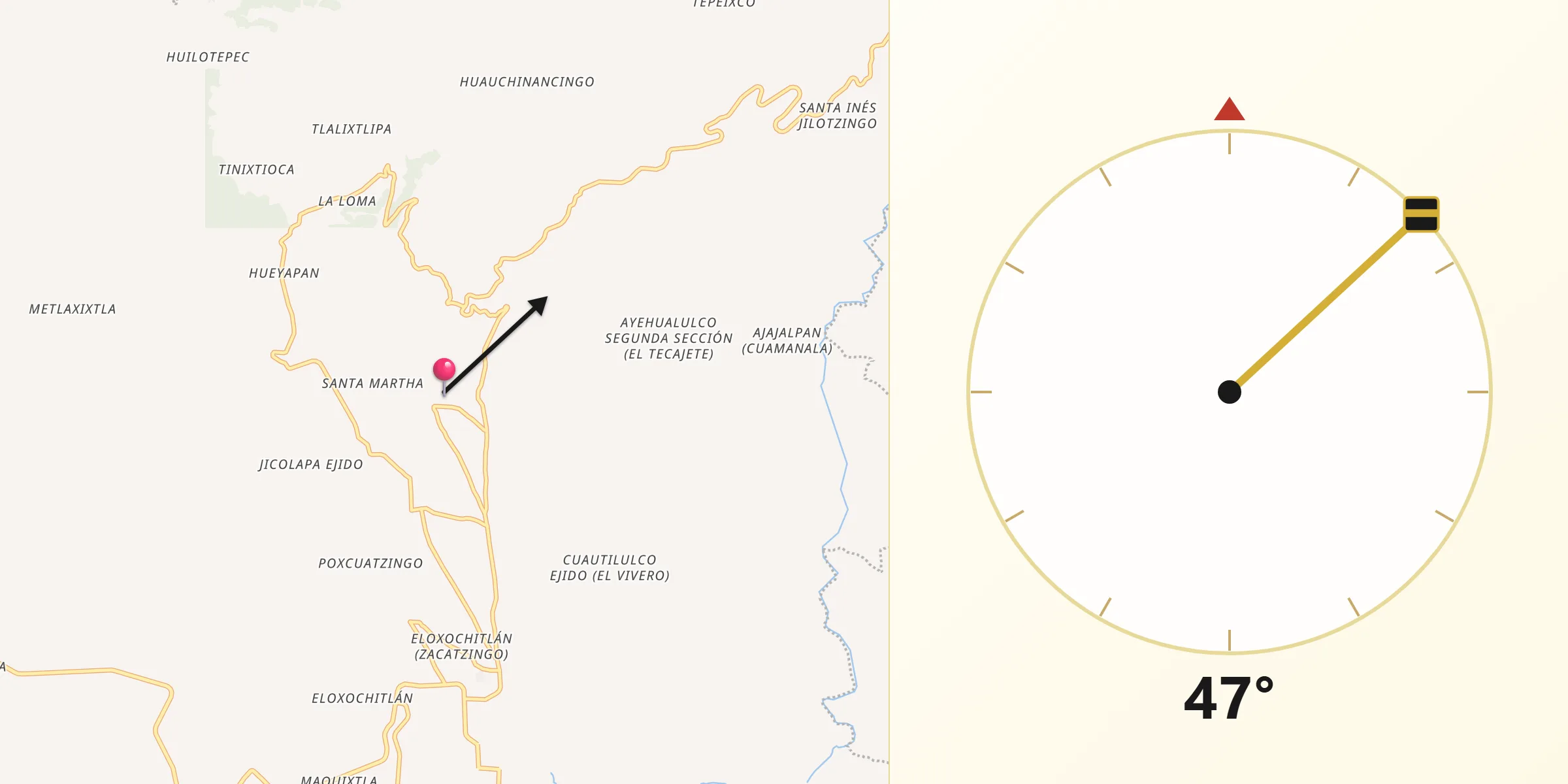 Dirección de la Qibla desde Atzingo (La Cumbre)