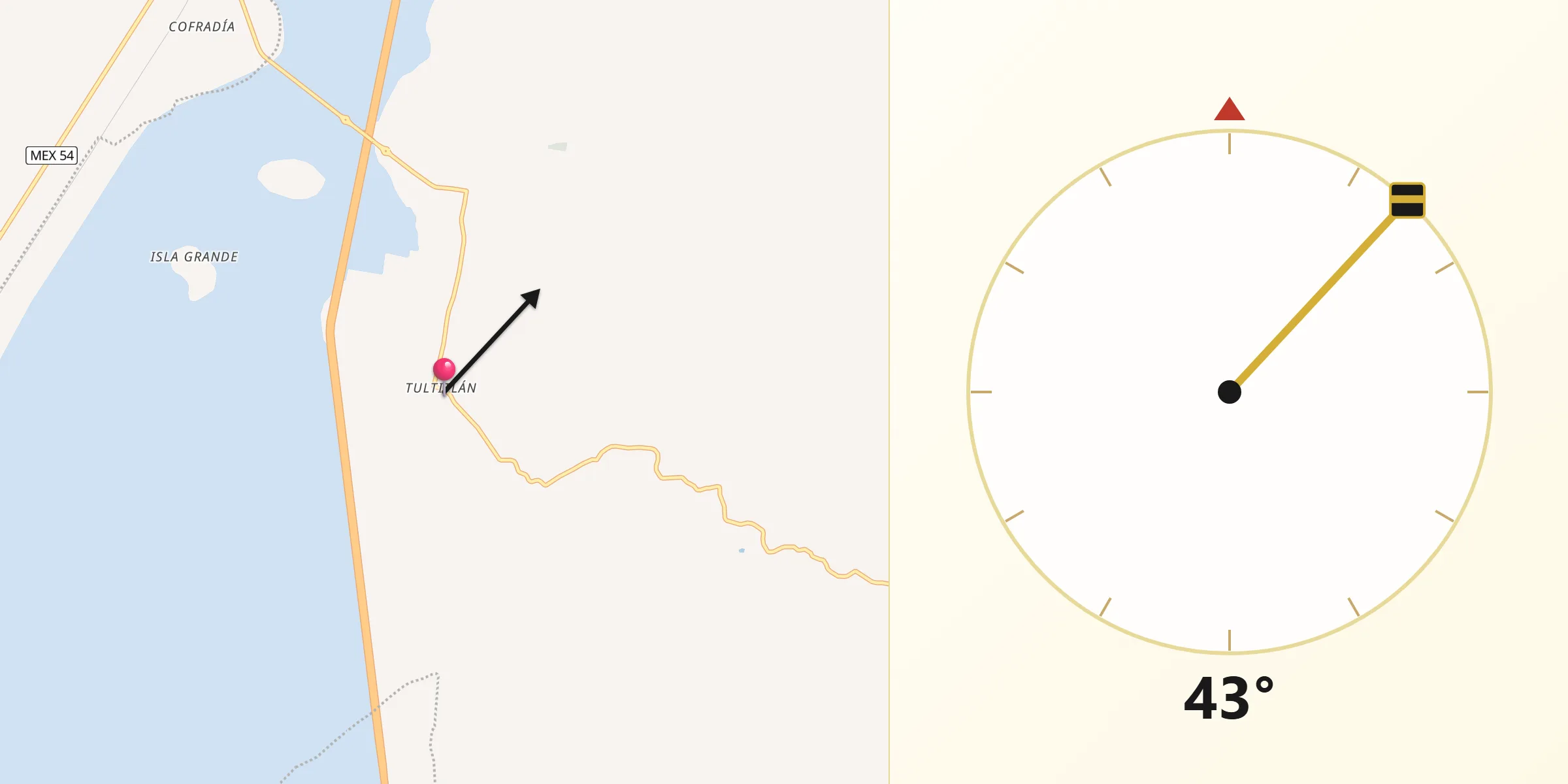 Dirección de la Qibla desde Tultitlán