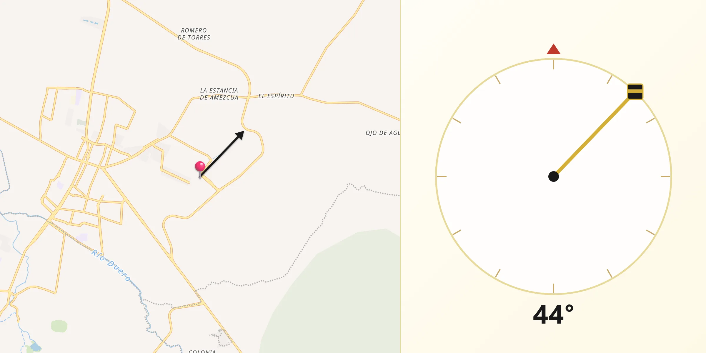 Dirección de la Qibla desde Fraccionamiento Monte Olivo