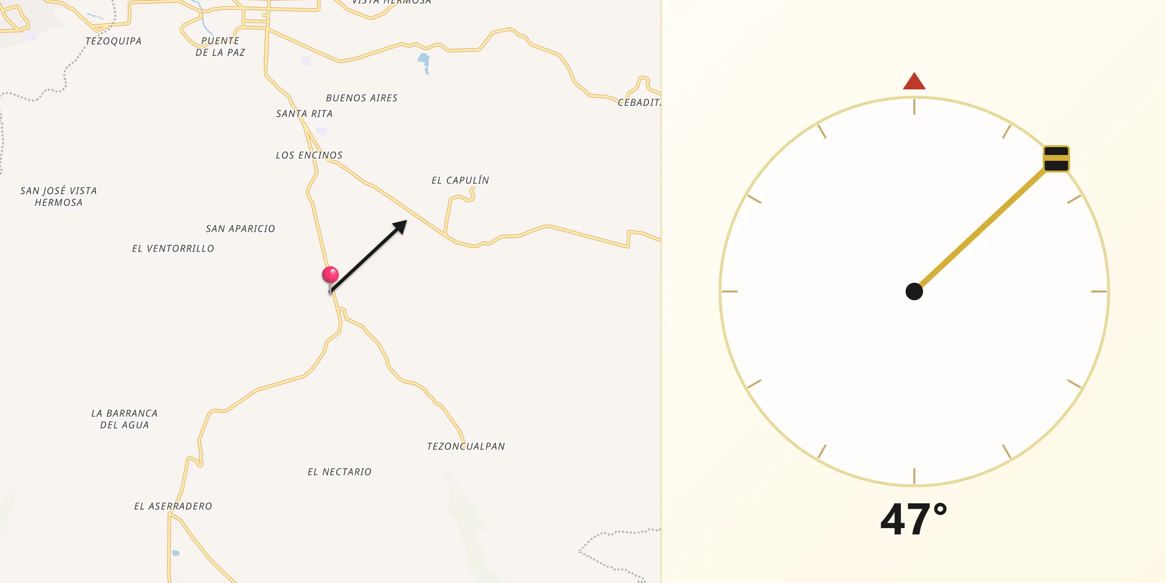 Dirección de la Qibla desde San Lorenzo Sayula