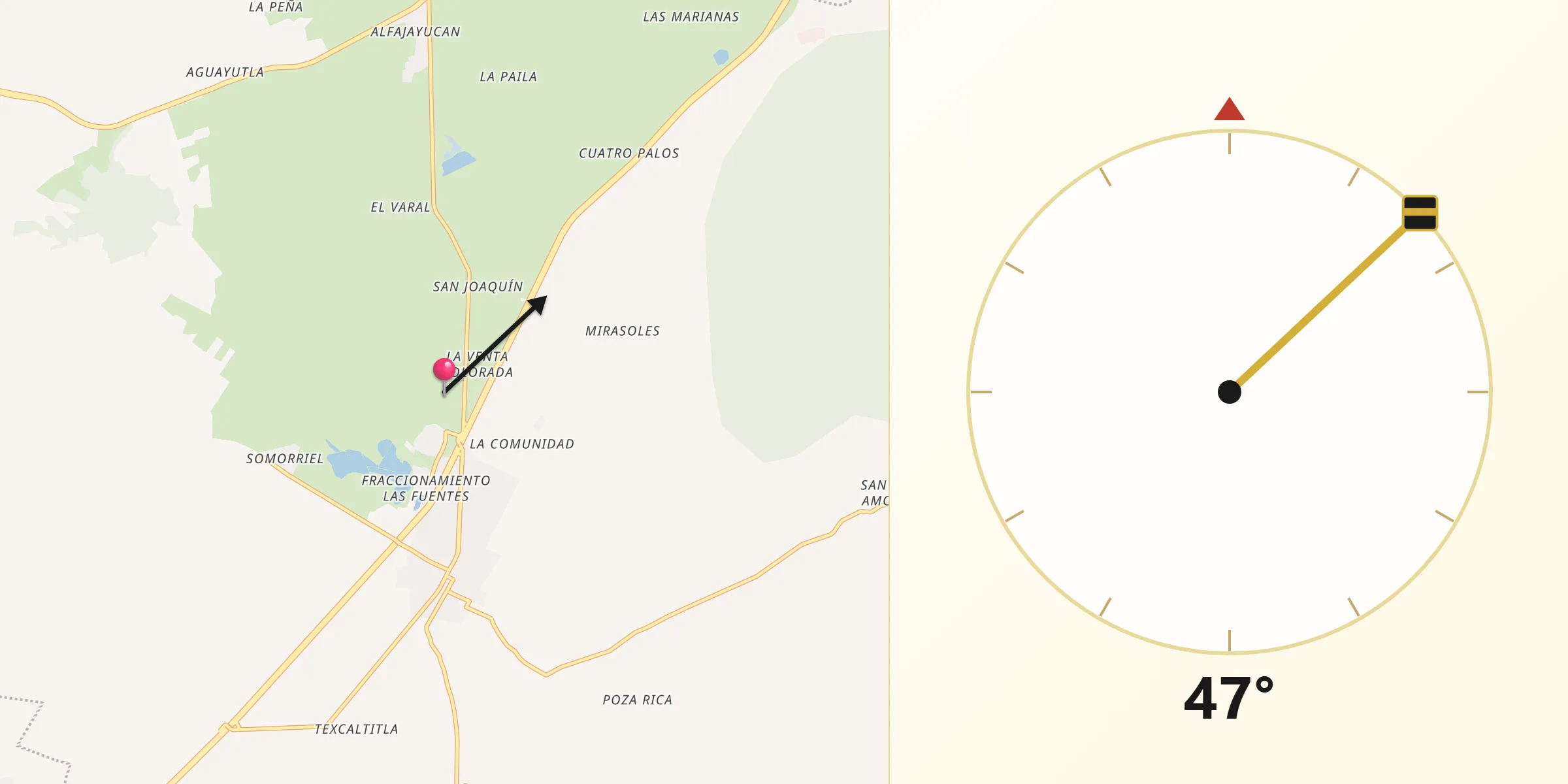 Dirección de la Qibla desde Singuilucan