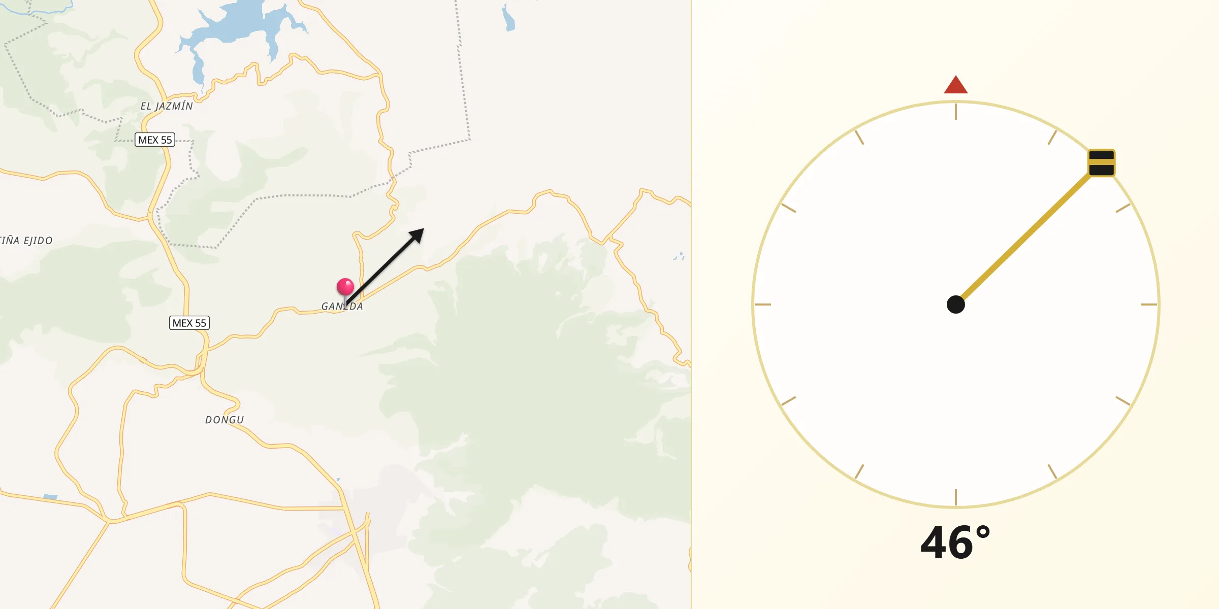 Dirección de la Qibla desde Ganzda