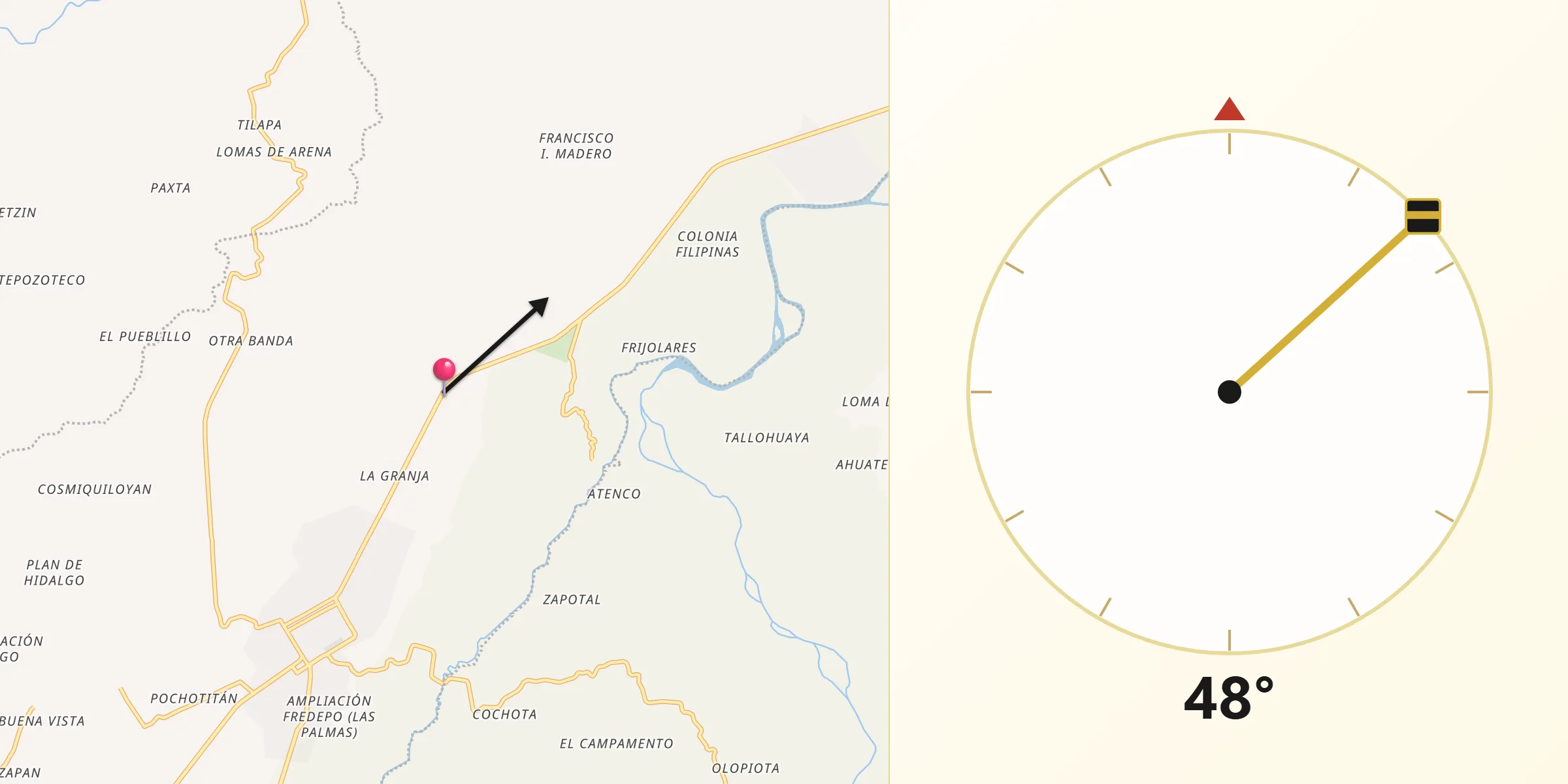 Dirección de la Qibla desde Piedra Pinta