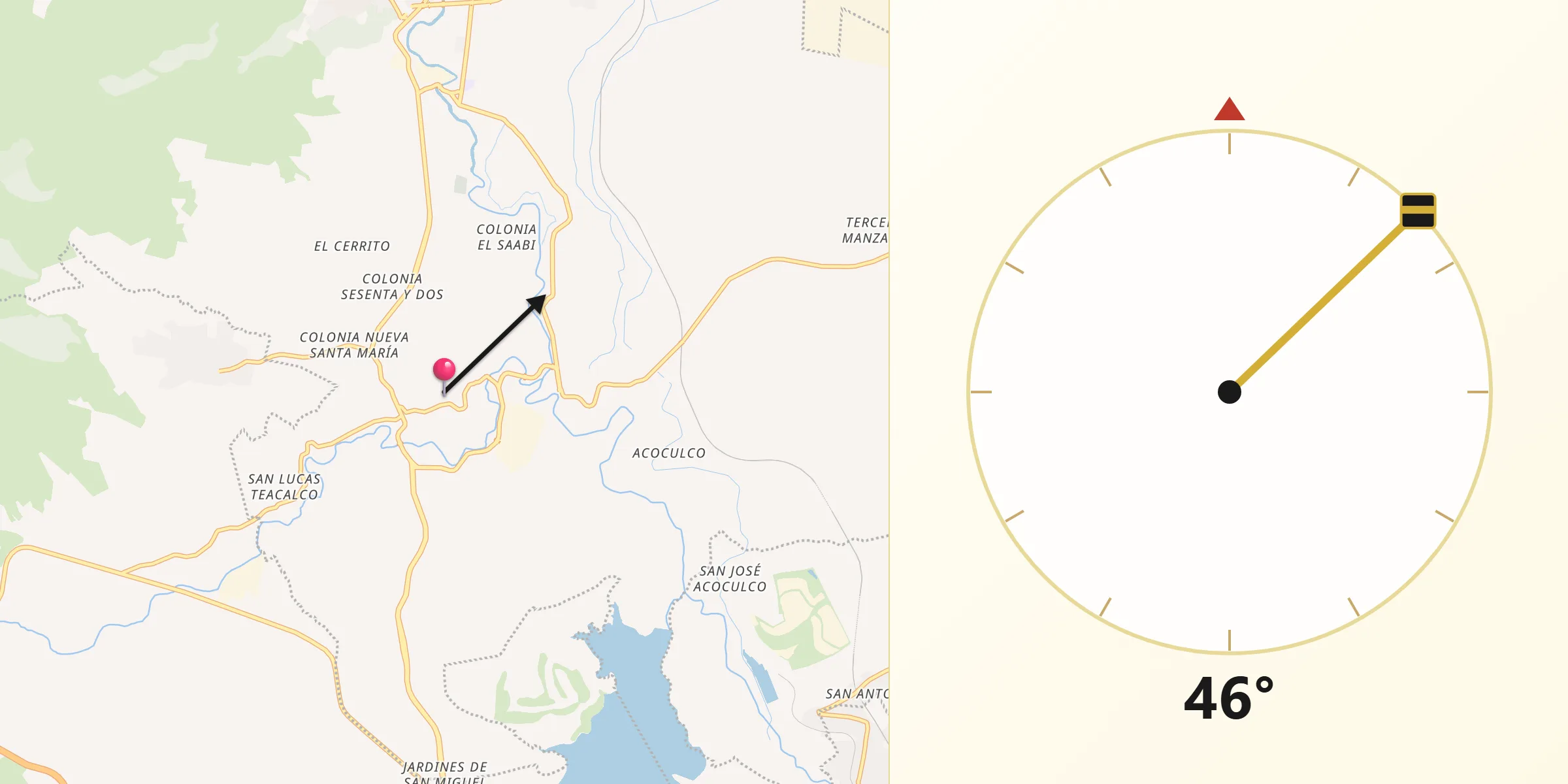 Dirección de la Qibla desde Santa María Ilucan