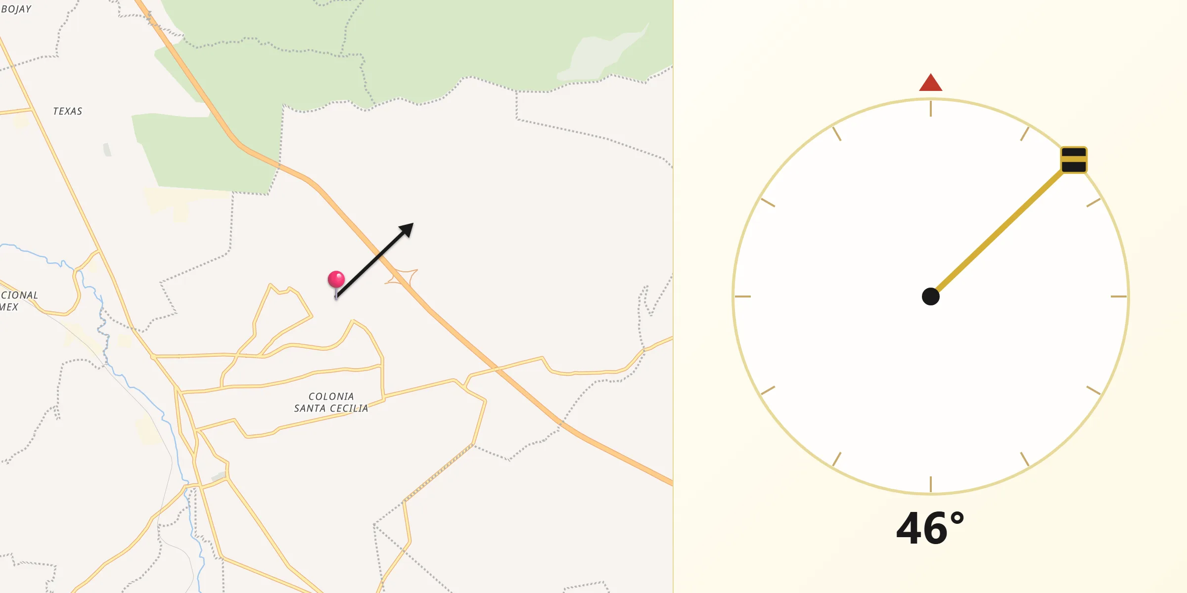 Dirección de la Qibla desde Colonia Juárez